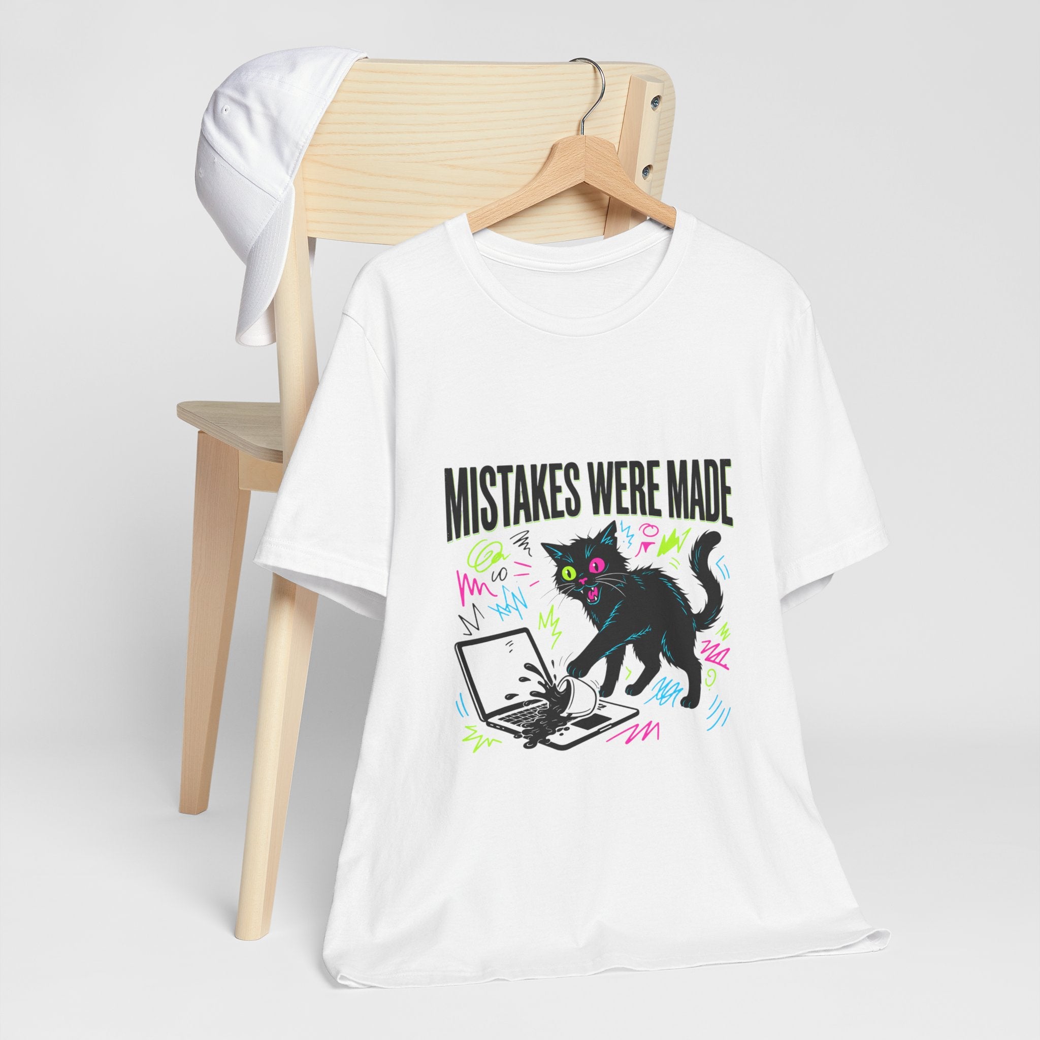 Mistakes Were Made tee | Feral chaotic humor, millennial burnout, unhinged cat