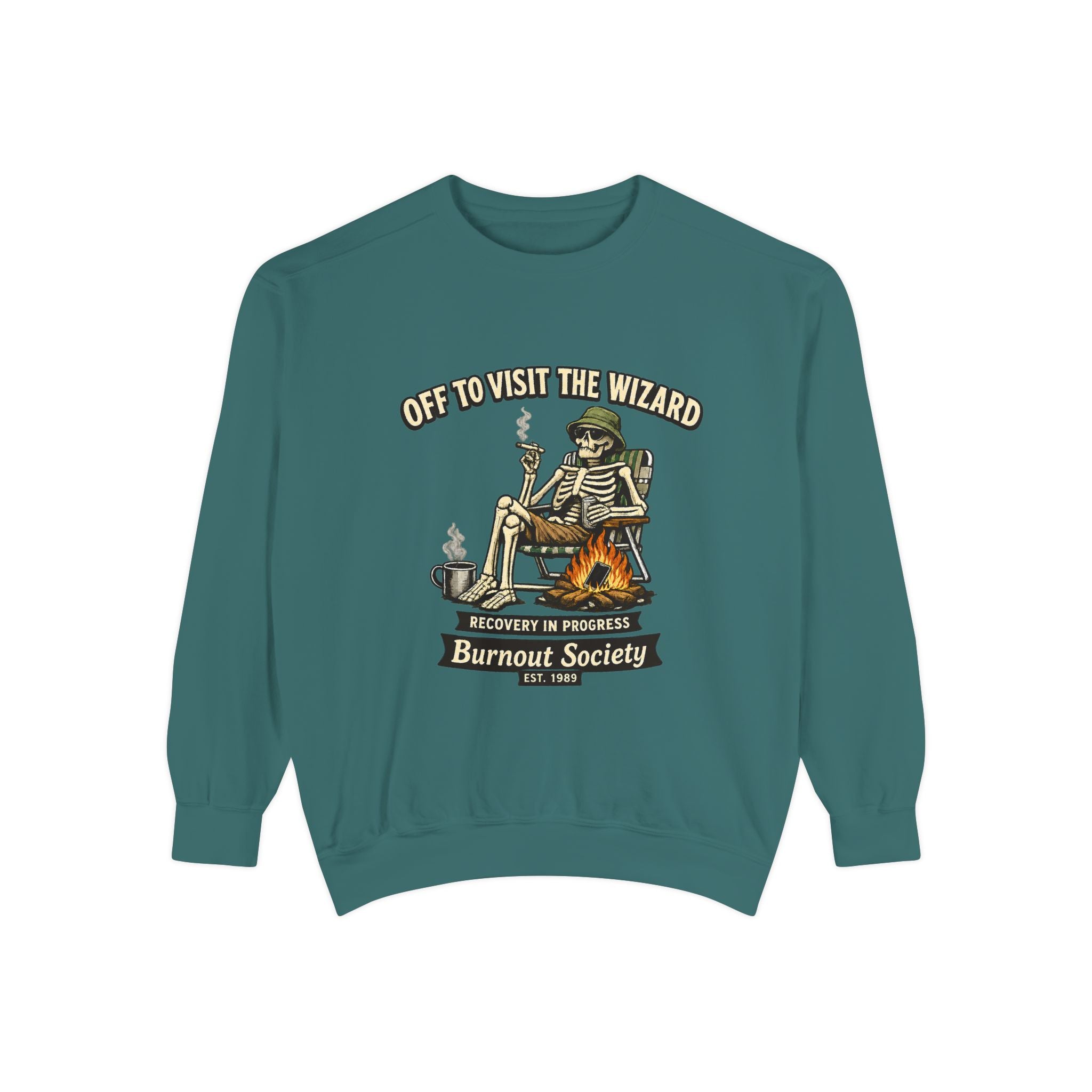Off to Visit the Wizard Sweatshirt | Burnout Society Crewneck | Funny Skeleton Sweatshirt