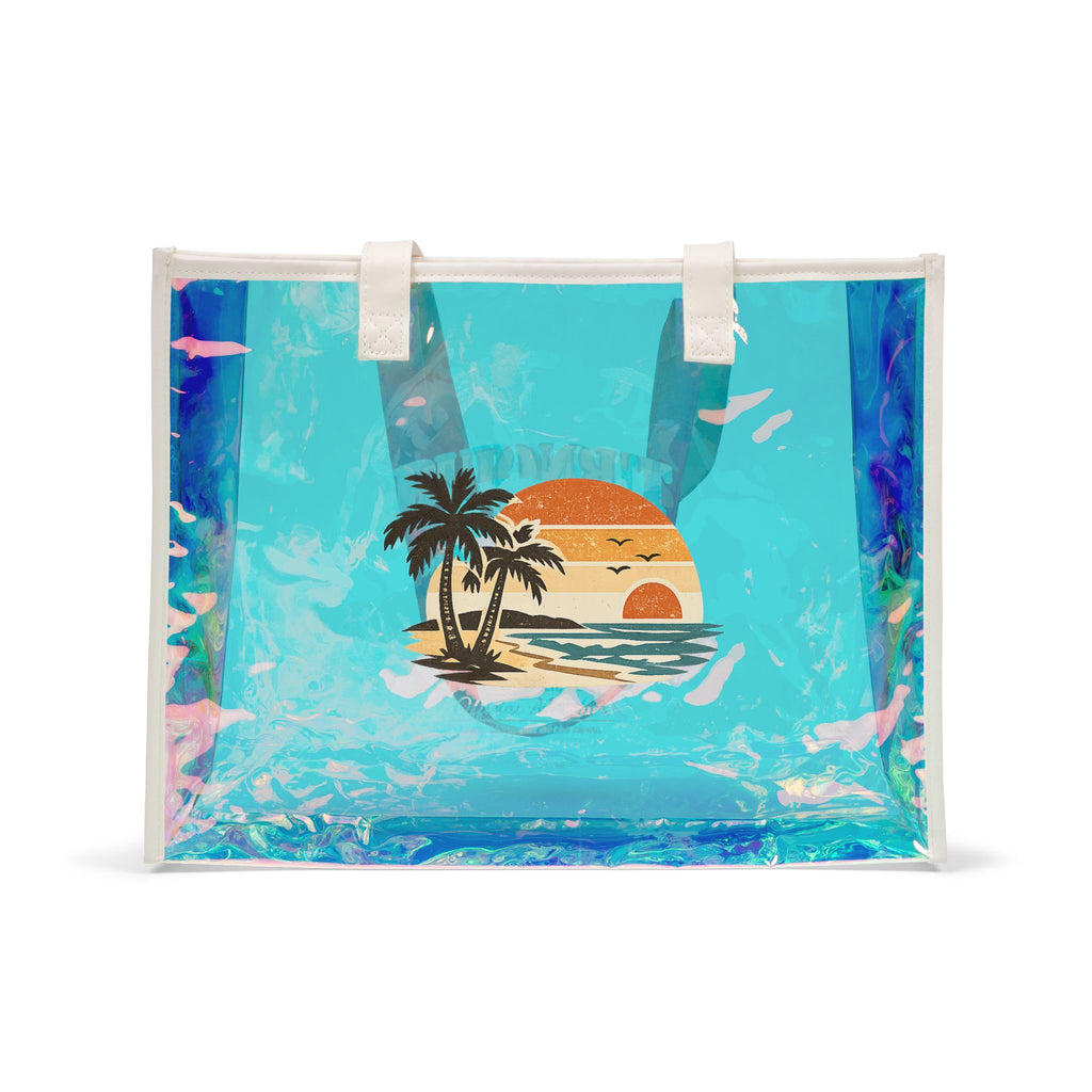 Burnout Beach Club Holographic Beach Tote | Clear Iridescent Beach Bag | Large Summer Tote | Pool Bag | Vacation Gift