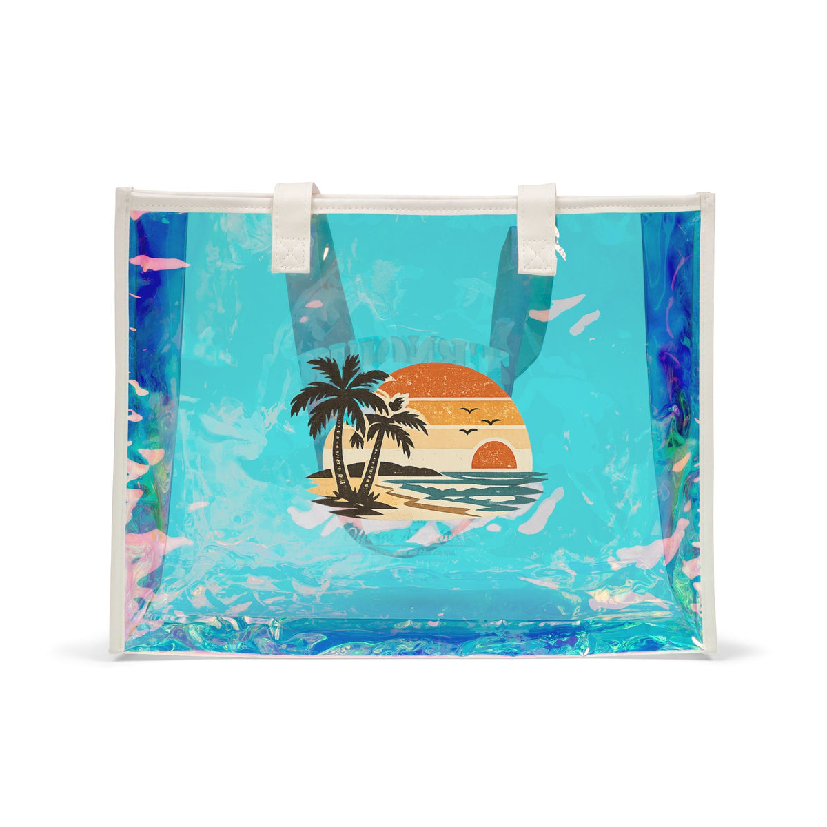 Burnout Beach Club Holographic Beach Tote | Clear Iridescent Beach Bag | Large Summer Tote | Pool Bag | Vacation Gift