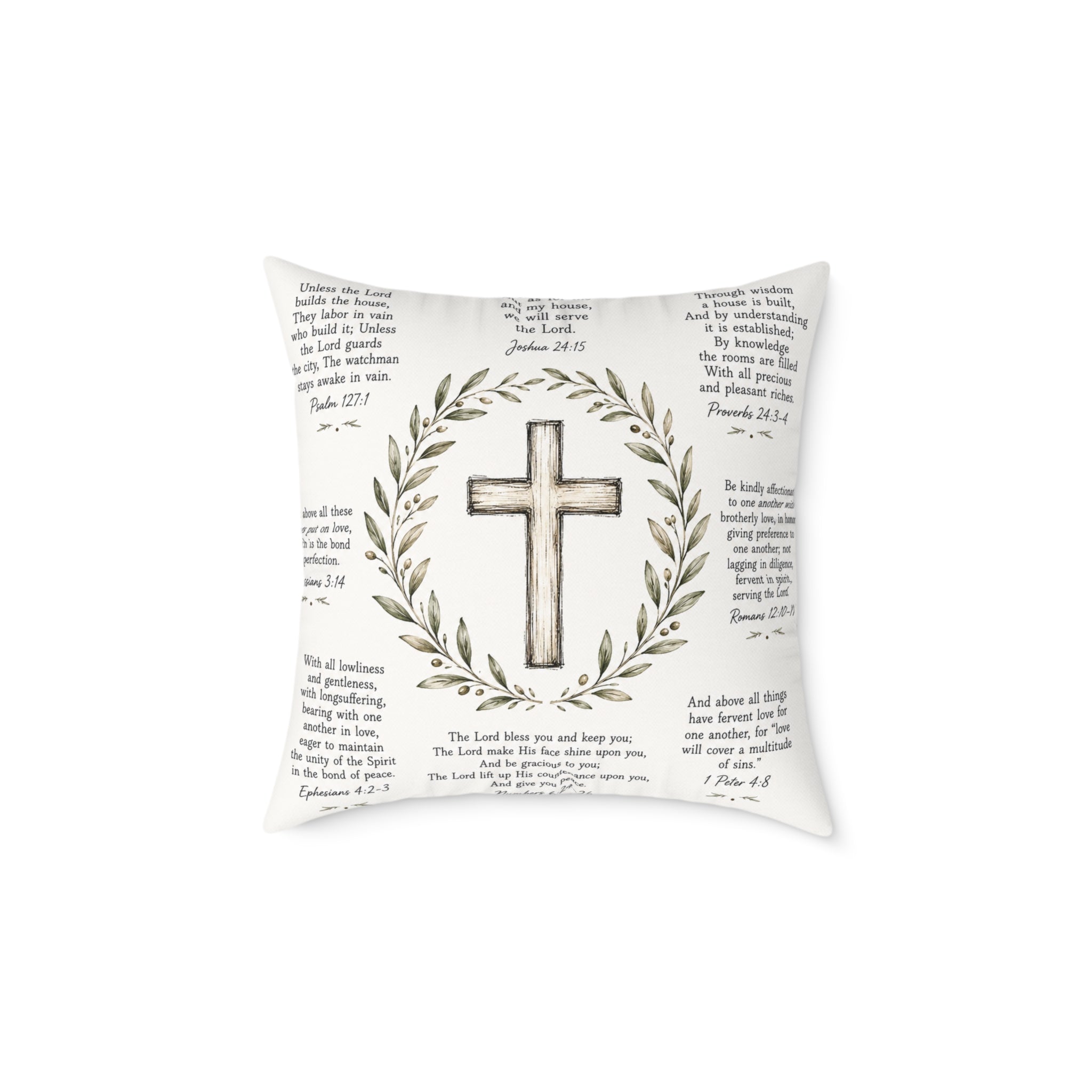 Christian Scripture Throw Pillow | Rustic Cross & Bible Verse Accent Pillow | Farmhouse Faith Home Decor
