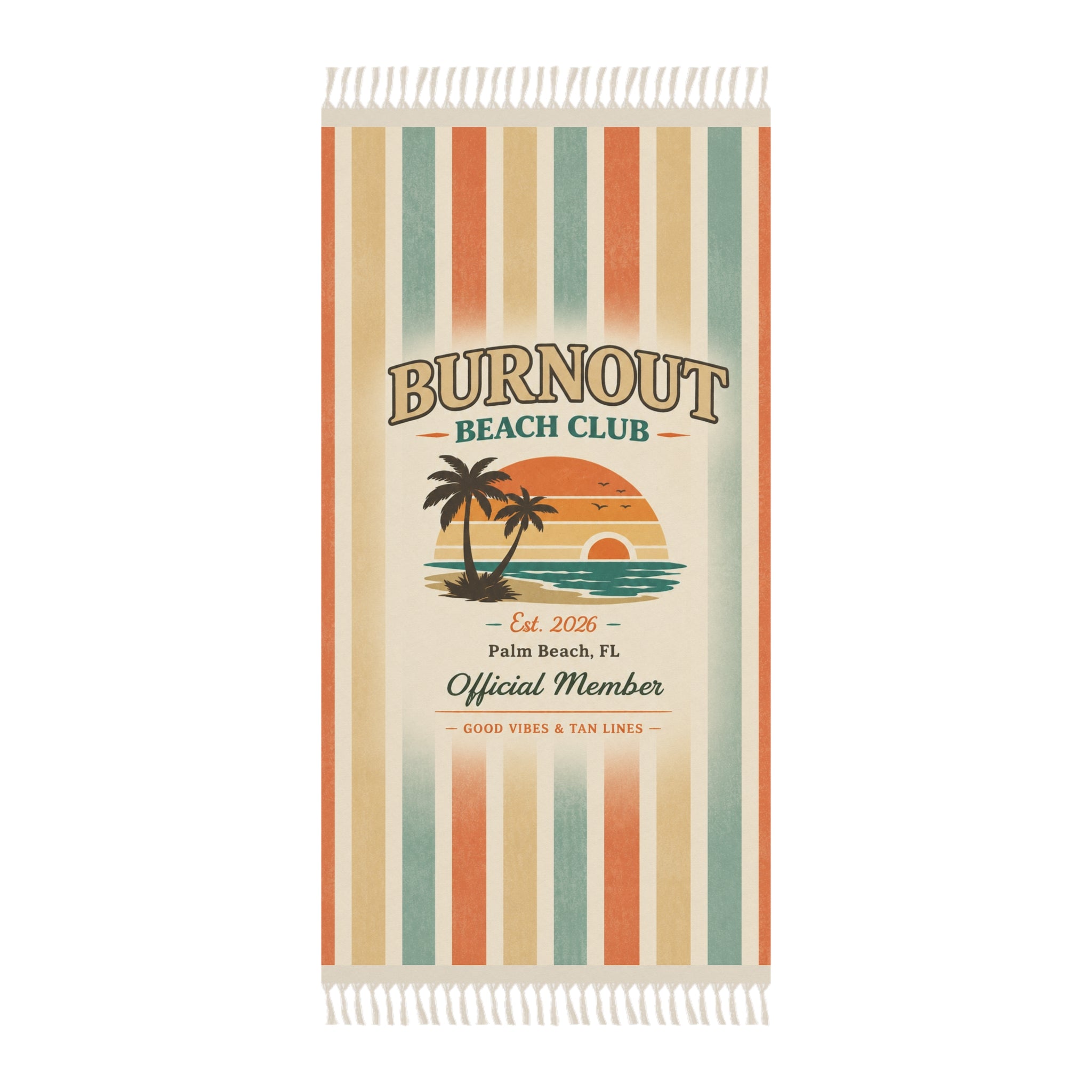 Burnout Beach Club Boho Beach Cloth | Tassel Beach Blanket | Retro Coastal Picnic Blanket | Festival Mat | Vacation Gift