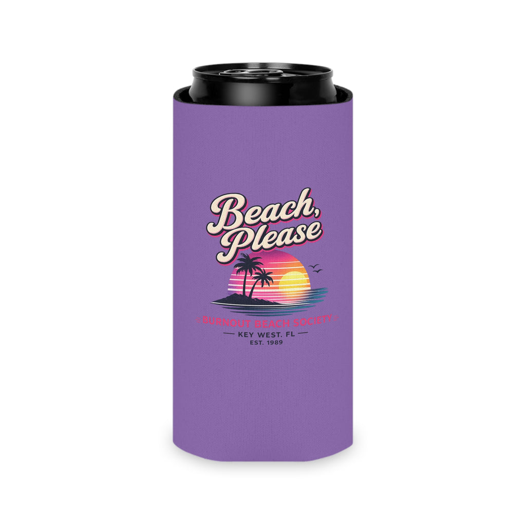 Beach Please Can Cooler | Retro Beach Koozie | Regular & Slim 12 oz Can Cooler | Funny Beach Gift | Pool Party Drink Sleeve