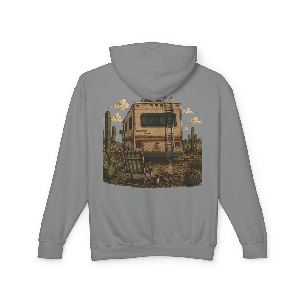 Off to Visit the Wizard skeleton camper Hoodie | Burnout Society RV desert scene