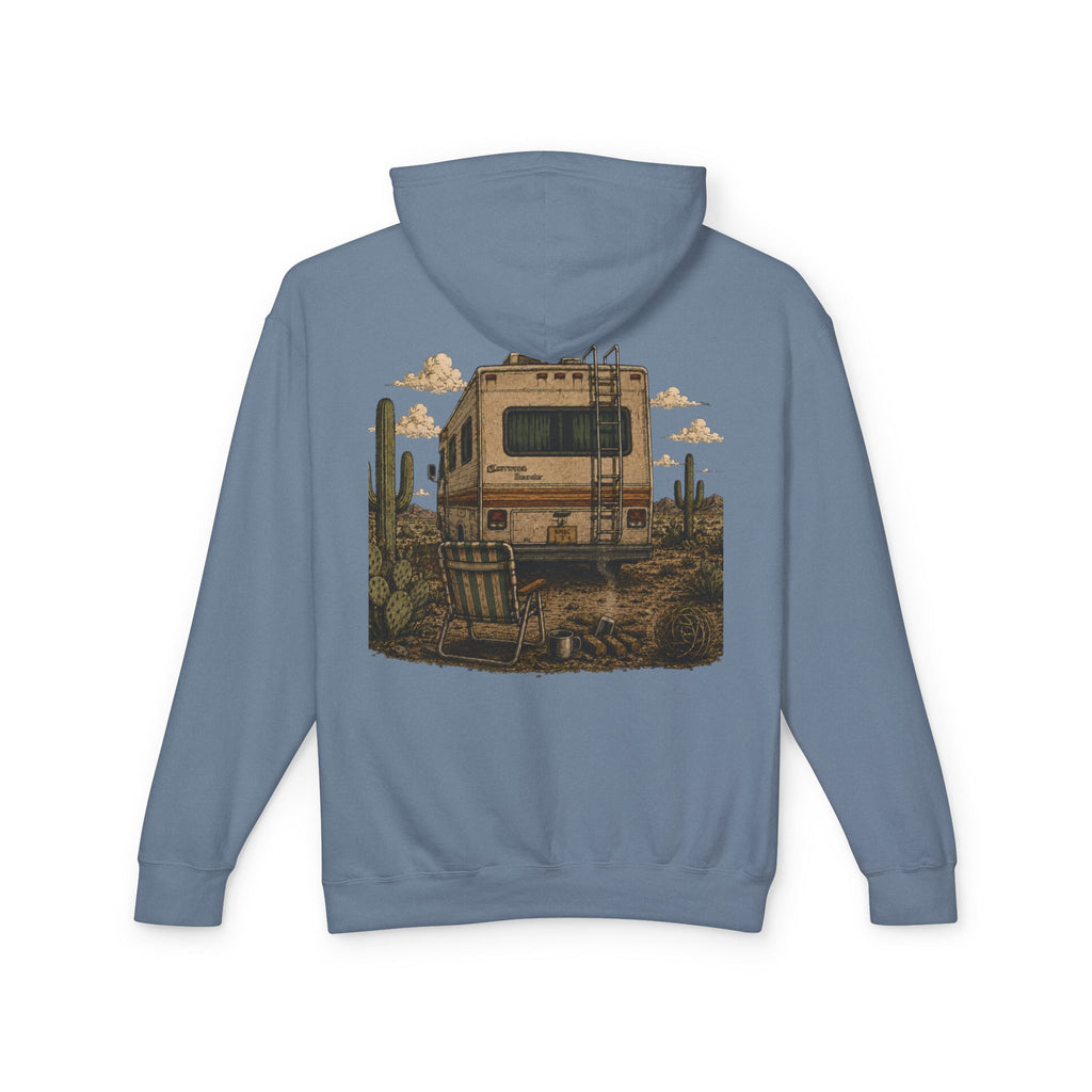 Off to Visit the Wizard skeleton camper Hoodie | Burnout Society RV desert scene