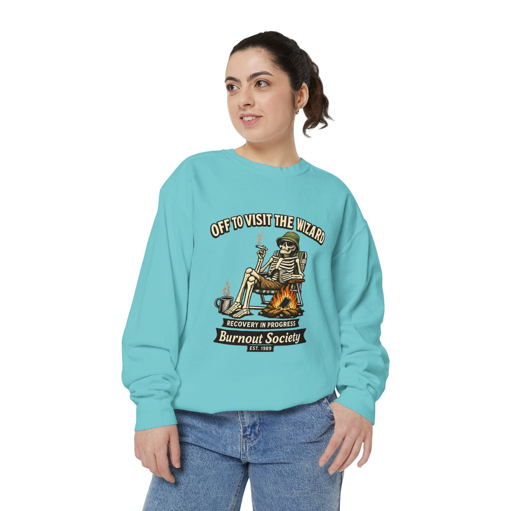 Off to Visit the Wizard Sweatshirt | Burnout Society Crewneck | Funny Skeleton Sweatshirt