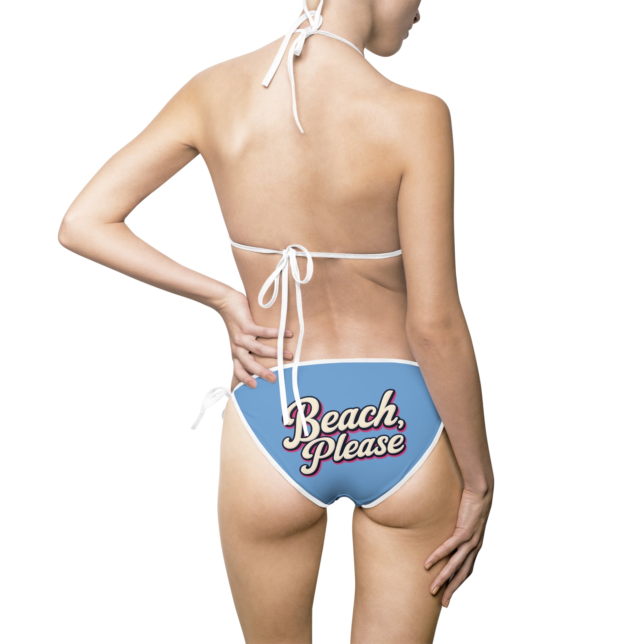 Beach, Please Womens Bikini Swimsuit | Retro Tropical Bikini Set | Adjustable String Two-Piece Swimwear | Cute Beach Vacation Bathing Suit