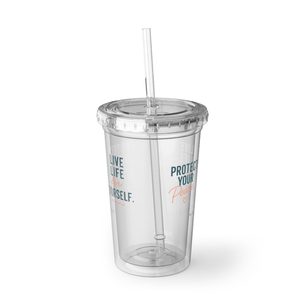 Burnout Boutique Social Club Tumbler | Protect Your Peace Cup | 16oz Acrylic Insulated Tumbler with Straw | Beach Lifestyle Gift