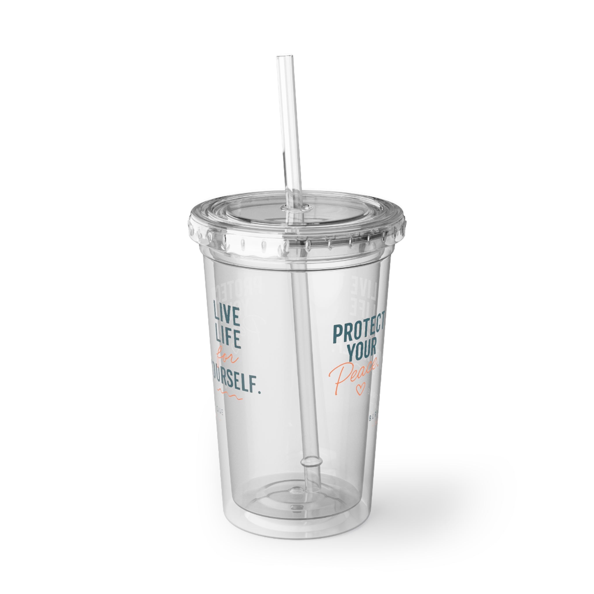 Burnout Boutique Social Club Tumbler | Protect Your Peace Cup | 16oz Acrylic Insulated Tumbler with Straw | Beach Lifestyle Gift