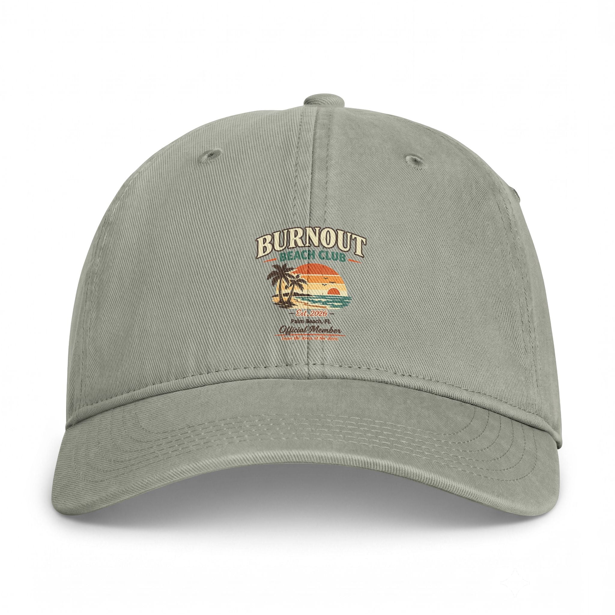 Burnout Beach Club Coastal Washed Hat | Vintage Beach Dad Cap | Palm Beach Florida Summer Hat | Coastal Aesthetic Gift