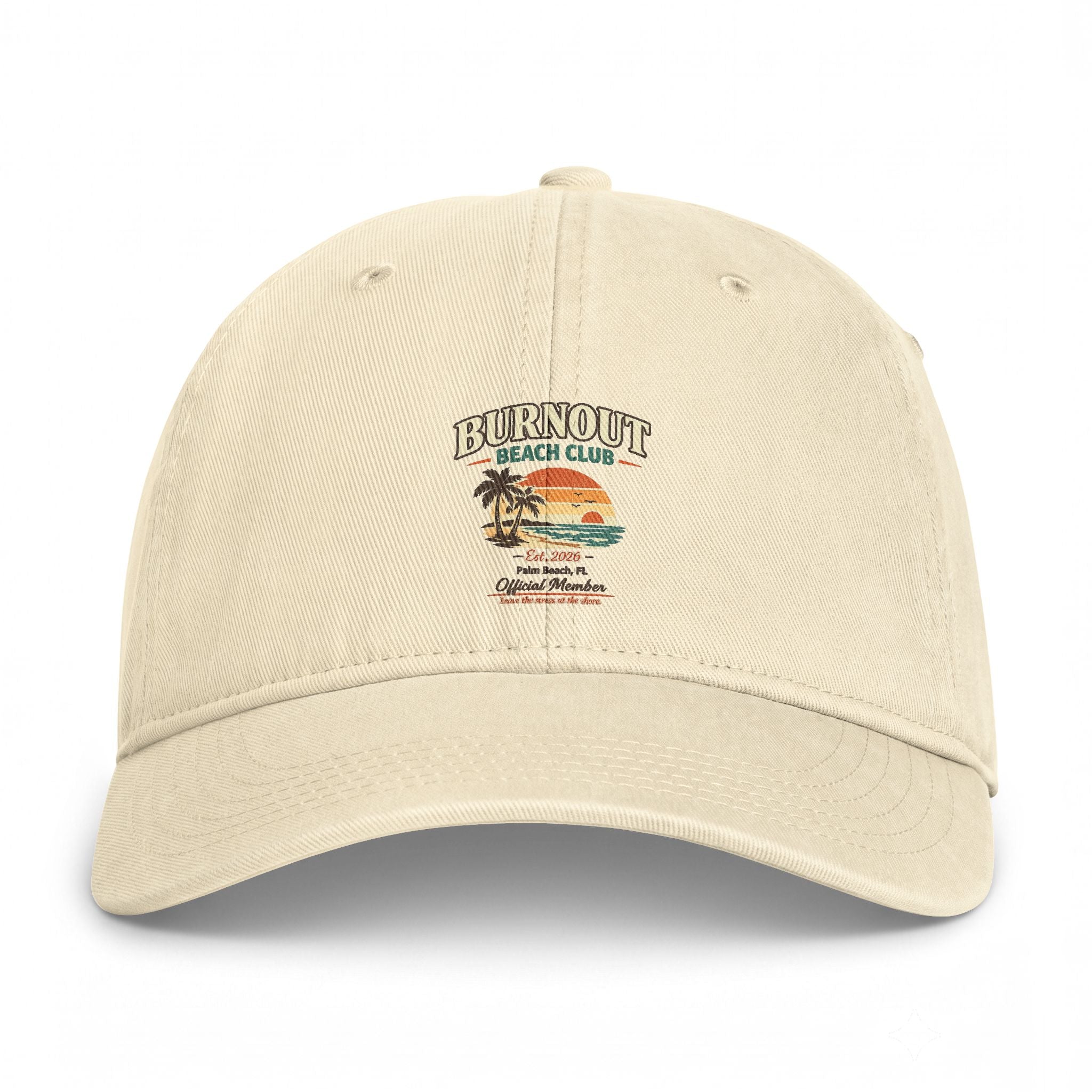 Burnout Beach Club Coastal Washed Hat | Vintage Beach Dad Cap | Palm Beach Florida Summer Hat | Coastal Aesthetic Gift