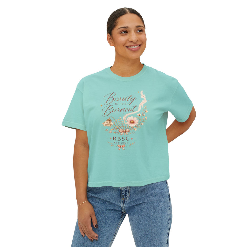 Beauty in the Burnout Women's Boxy Tee | Floral Graphic Shirt | BBSC Est. 2026