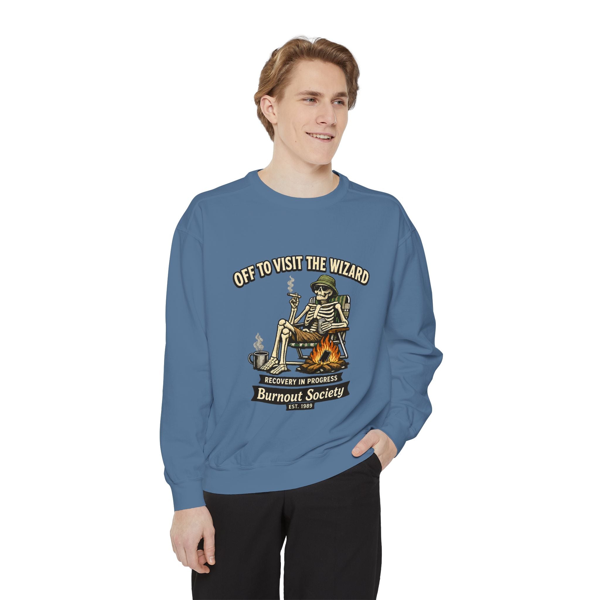 Off to Visit the Wizard Sweatshirt | Burnout Society Crewneck | Funny Skeleton Sweatshirt