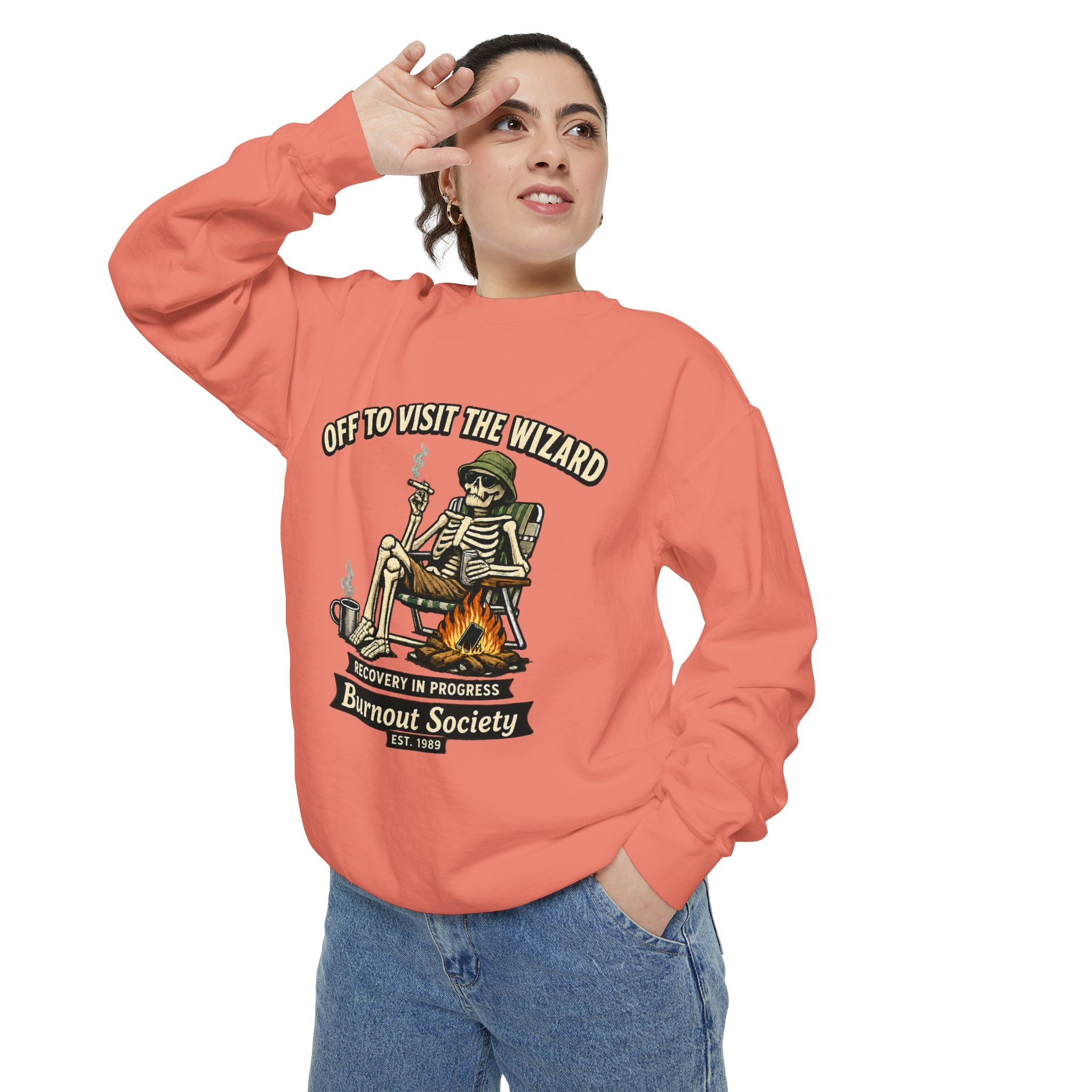 Off to Visit the Wizard Sweatshirt | Burnout Society Crewneck | Funny Skeleton Sweatshirt