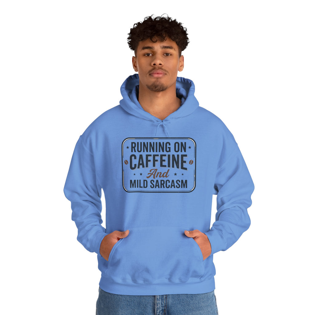 Running on Caffeine and Mild Sarcasm Hoodie | Funny Coffee Lover Sweatshirt | Sarcastic Hoodie Gift | Cozy Unisex Pullover| Multiple Colors Available