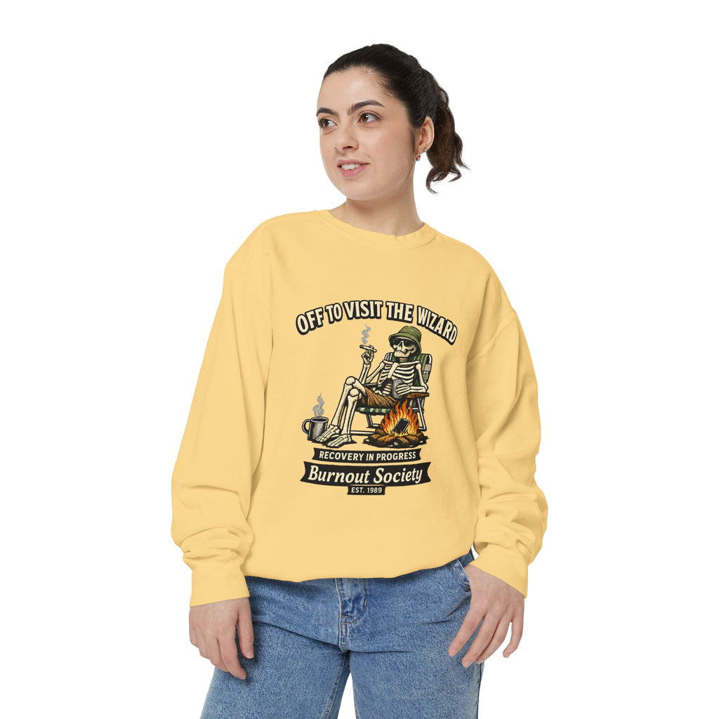 Off to Visit the Wizard Sweatshirt | Burnout Society Crewneck | Funny Skeleton Sweatshirt