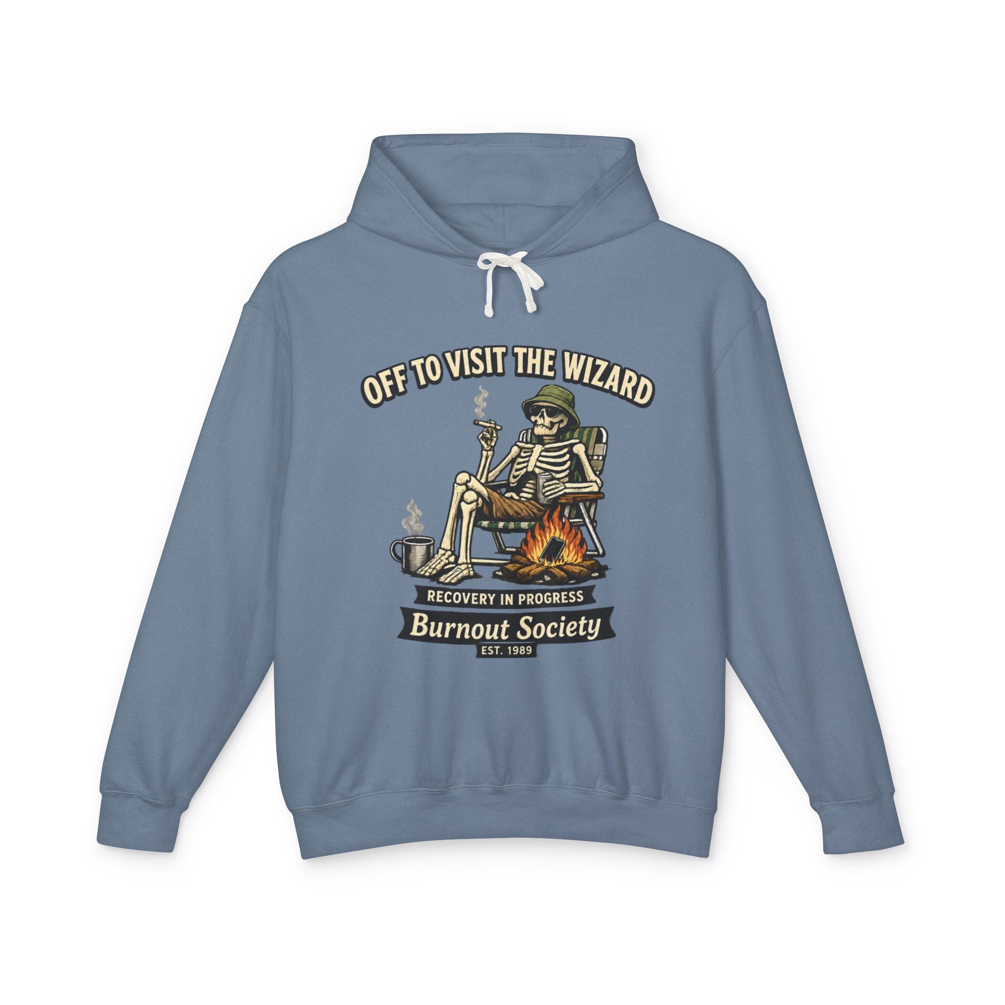Off to Visit the Wizard skeleton camper Hoodie | Burnout Society RV desert scene