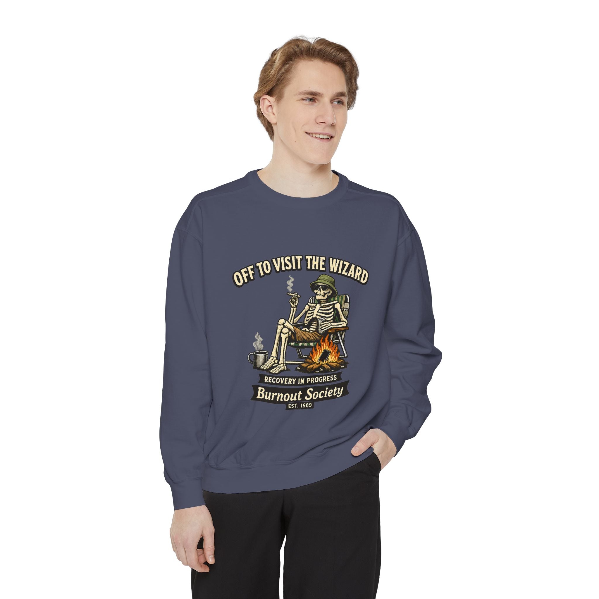 Off to Visit the Wizard Sweatshirt | Burnout Society Crewneck | Funny Skeleton Sweatshirt