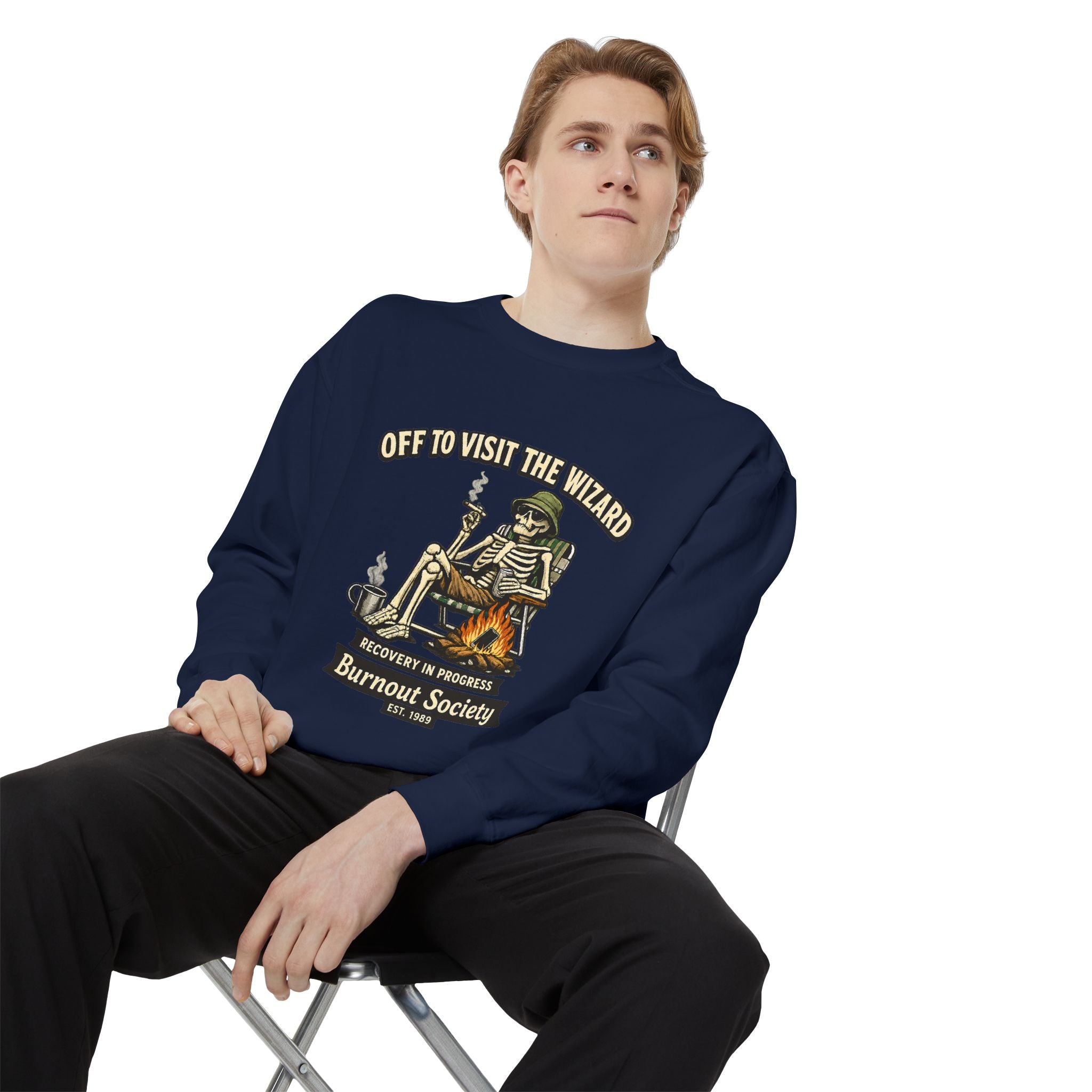 Off to Visit the Wizard Sweatshirt | Burnout Society Crewneck | Funny Skeleton Sweatshirt