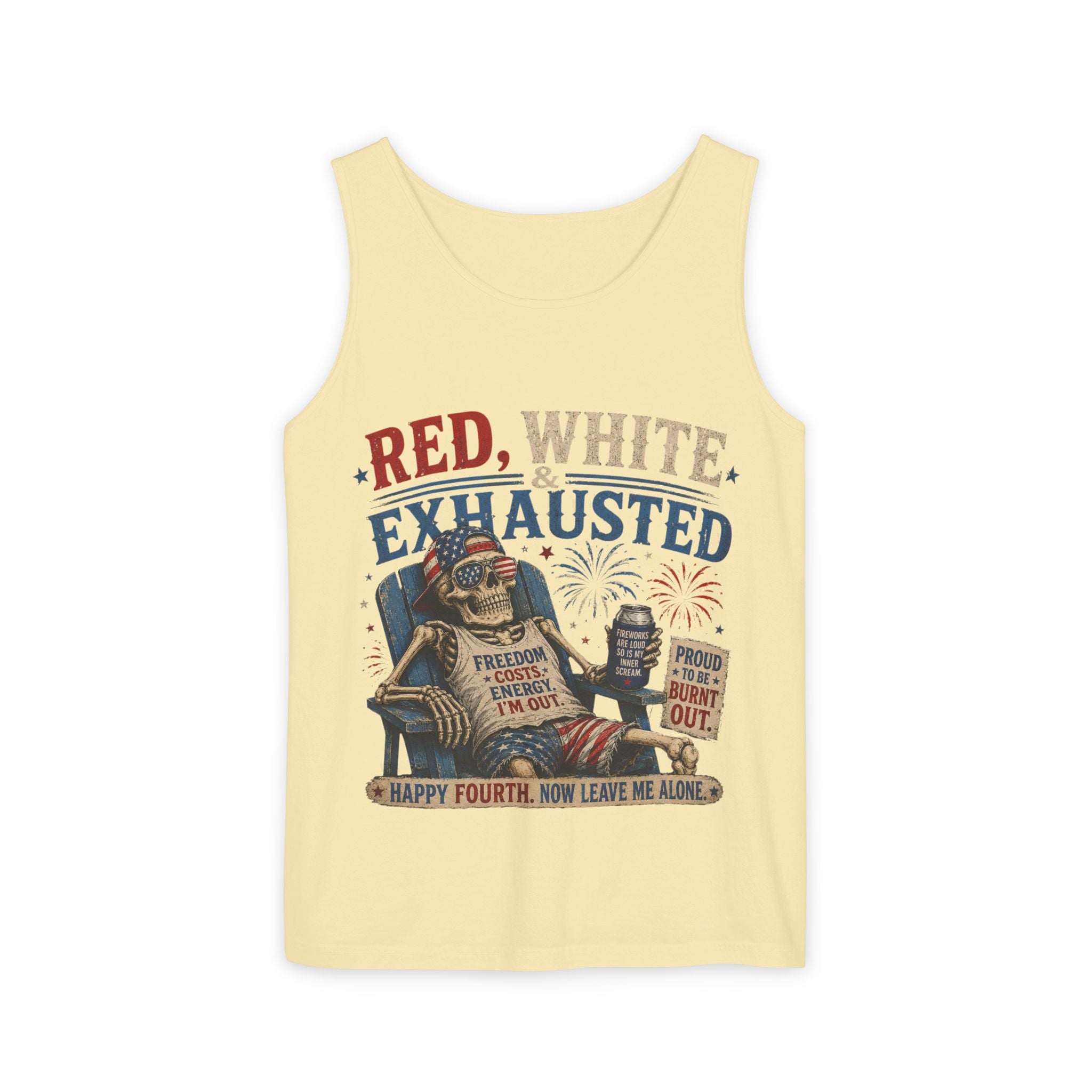 Red, White & Exhausted Shirt | Funny 4th of July Tank top  | Patriotic Burnout Tee | Retro America Graphic Tee | Independence Day Gift