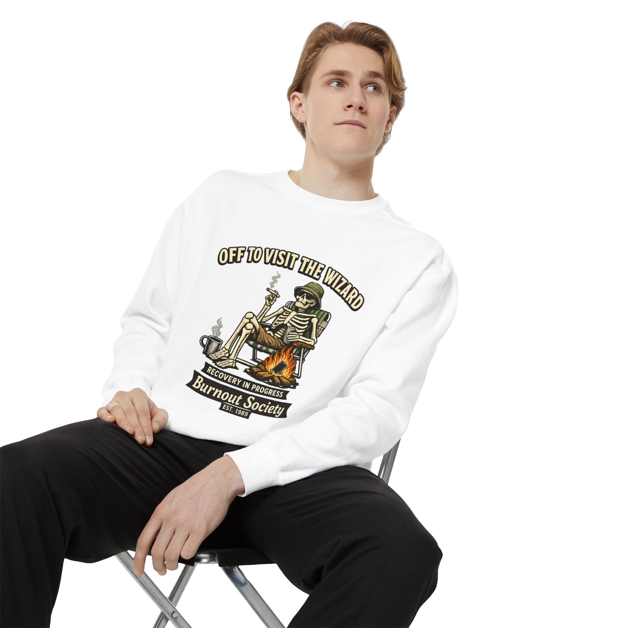 Off to Visit the Wizard Sweatshirt | Burnout Society Crewneck | Funny Skeleton Sweatshirt
