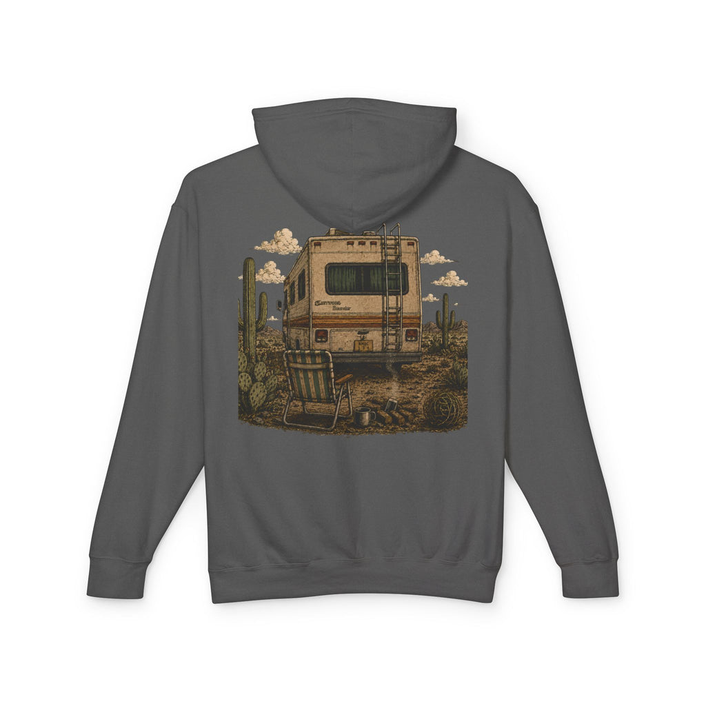 Off to Visit the Wizard skeleton camper Hoodie | Burnout Society RV desert scene