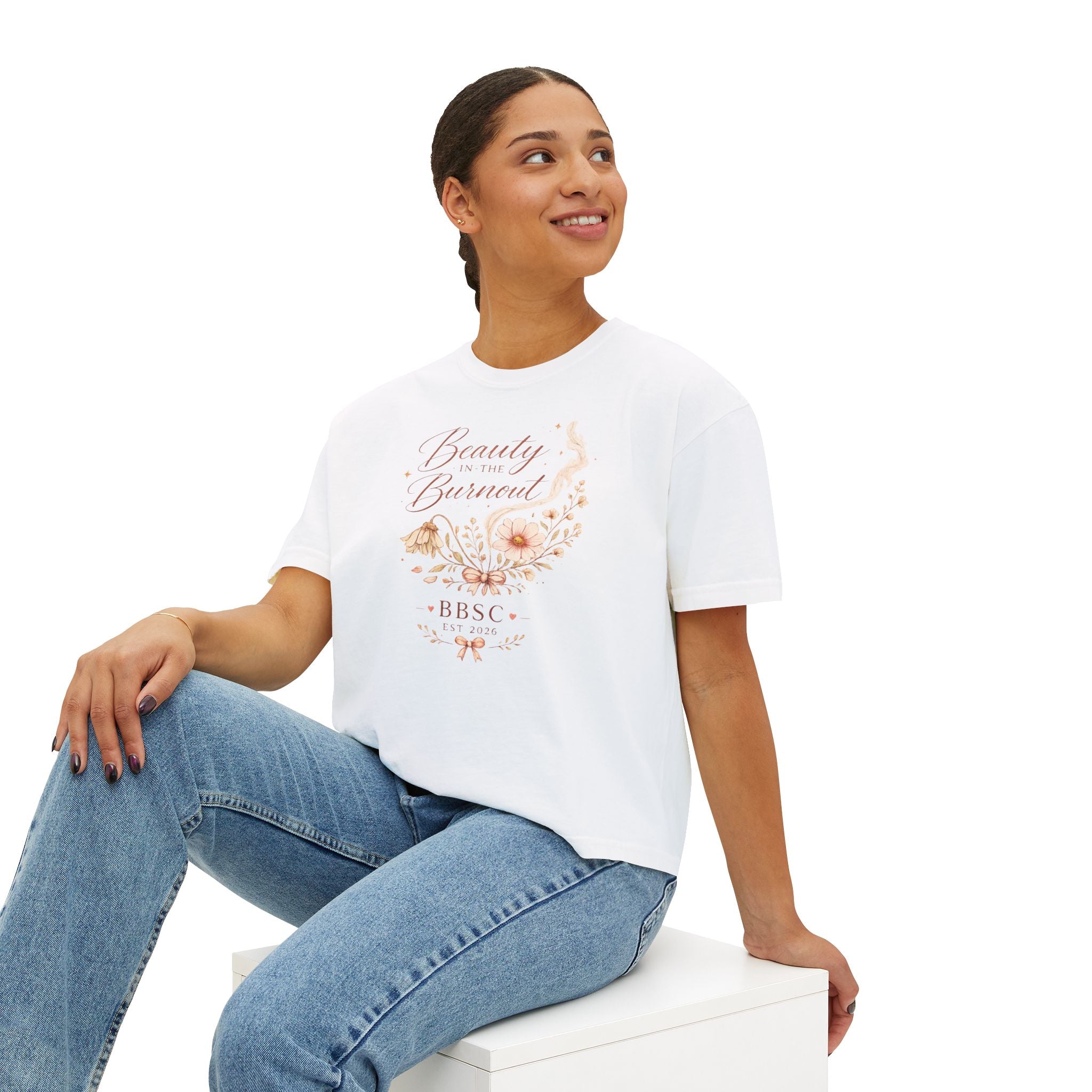 Beauty in the Burnout Women's Boxy Tee | Floral Graphic Shirt | BBSC Est. 2026