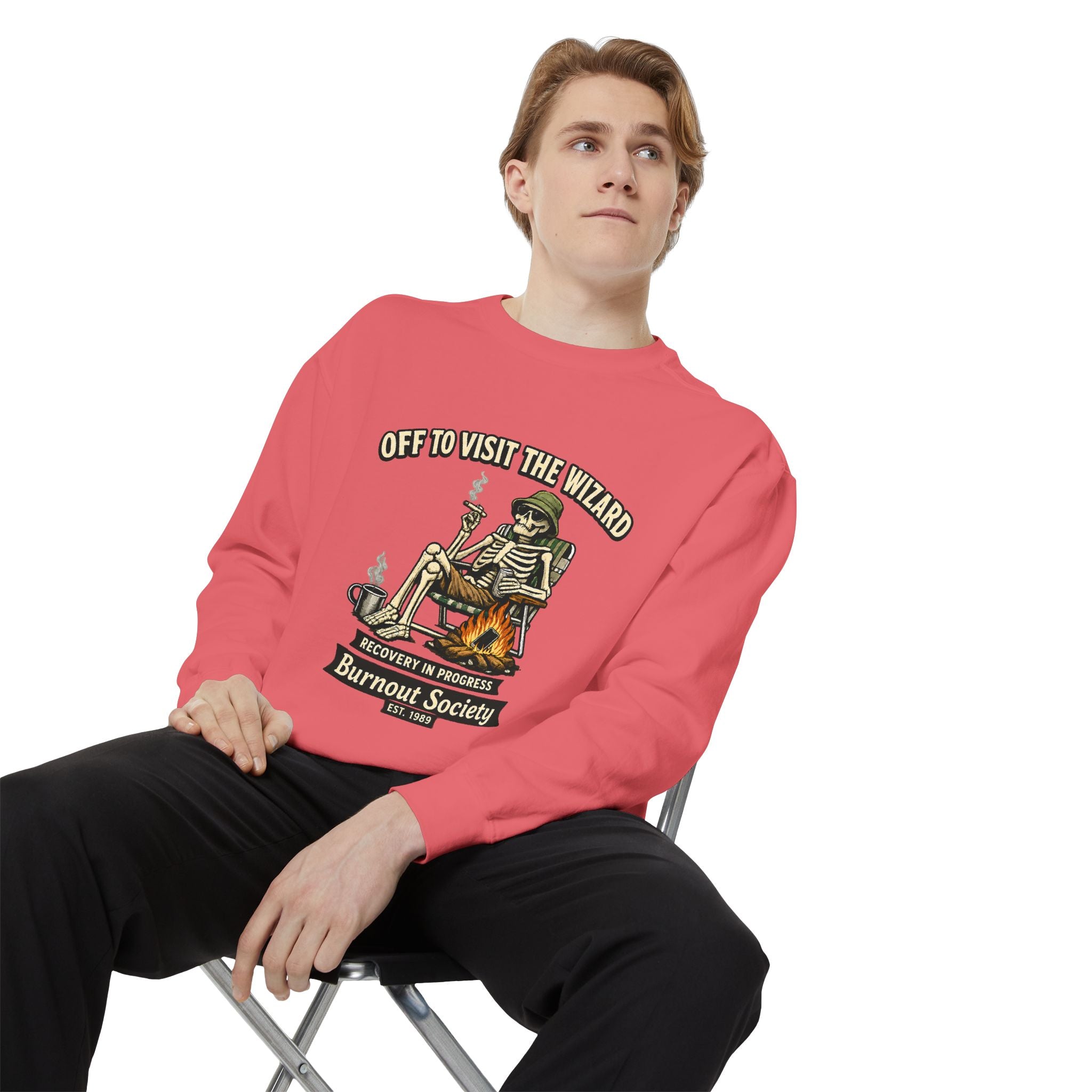 Off to Visit the Wizard Sweatshirt | Burnout Society Crewneck | Funny Skeleton Sweatshirt