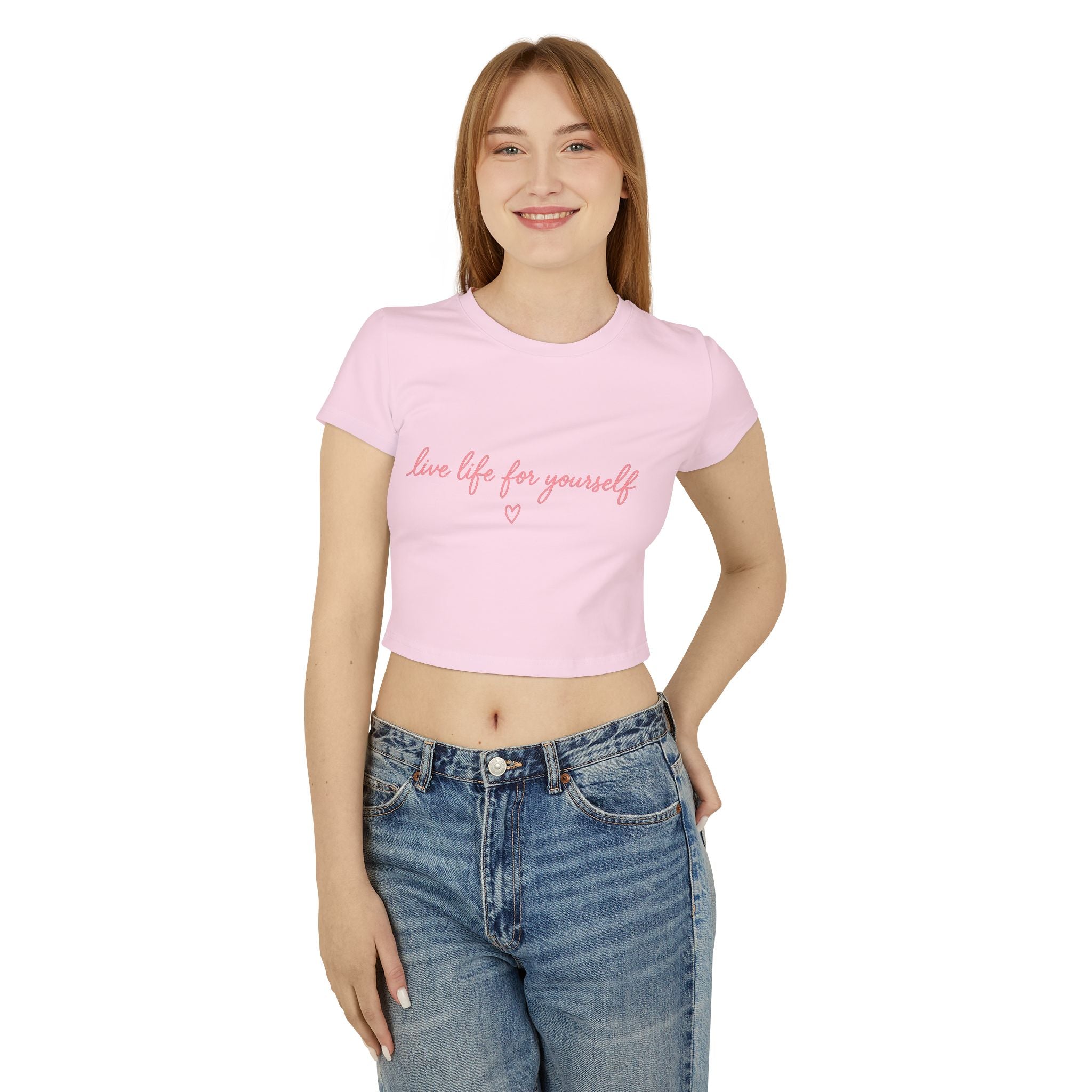 Live Life for Yourself Baby Tee | Cute Cursive Graphic Tee | Minimalist Fitted Crop Top | Soft Girl Aesthetic Shirt
