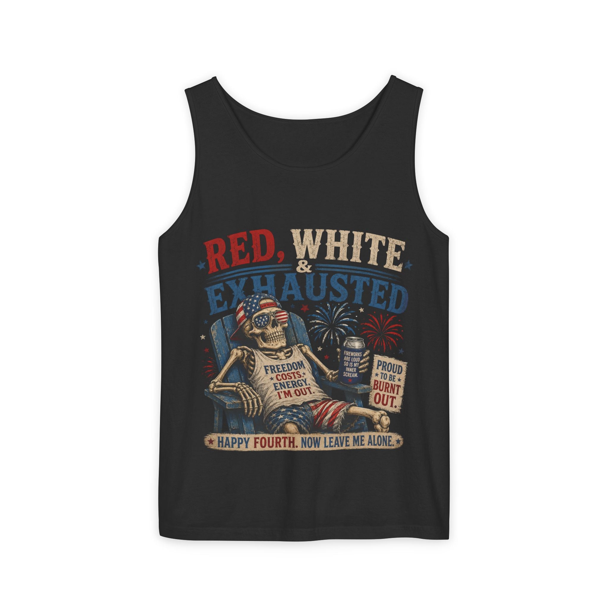 Red, White & Exhausted Shirt | Funny 4th of July Tank top  | Patriotic Burnout Tee | Retro America Graphic Tee | Independence Day Gift