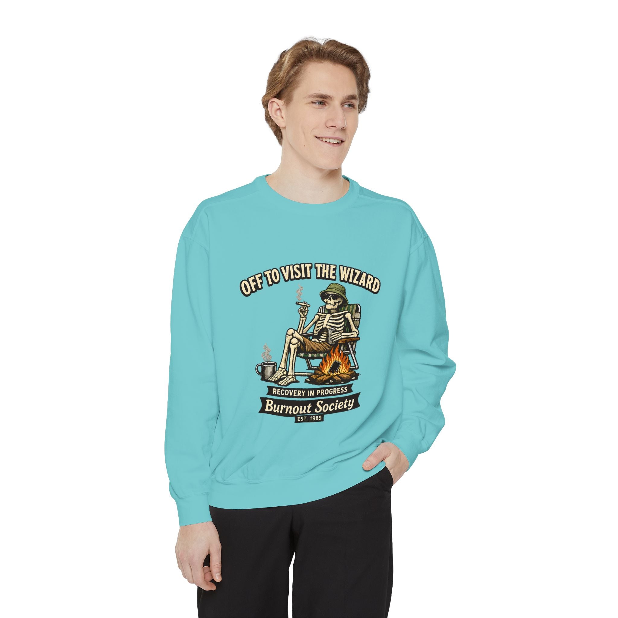 Off to Visit the Wizard Sweatshirt | Burnout Society Crewneck | Funny Skeleton Sweatshirt