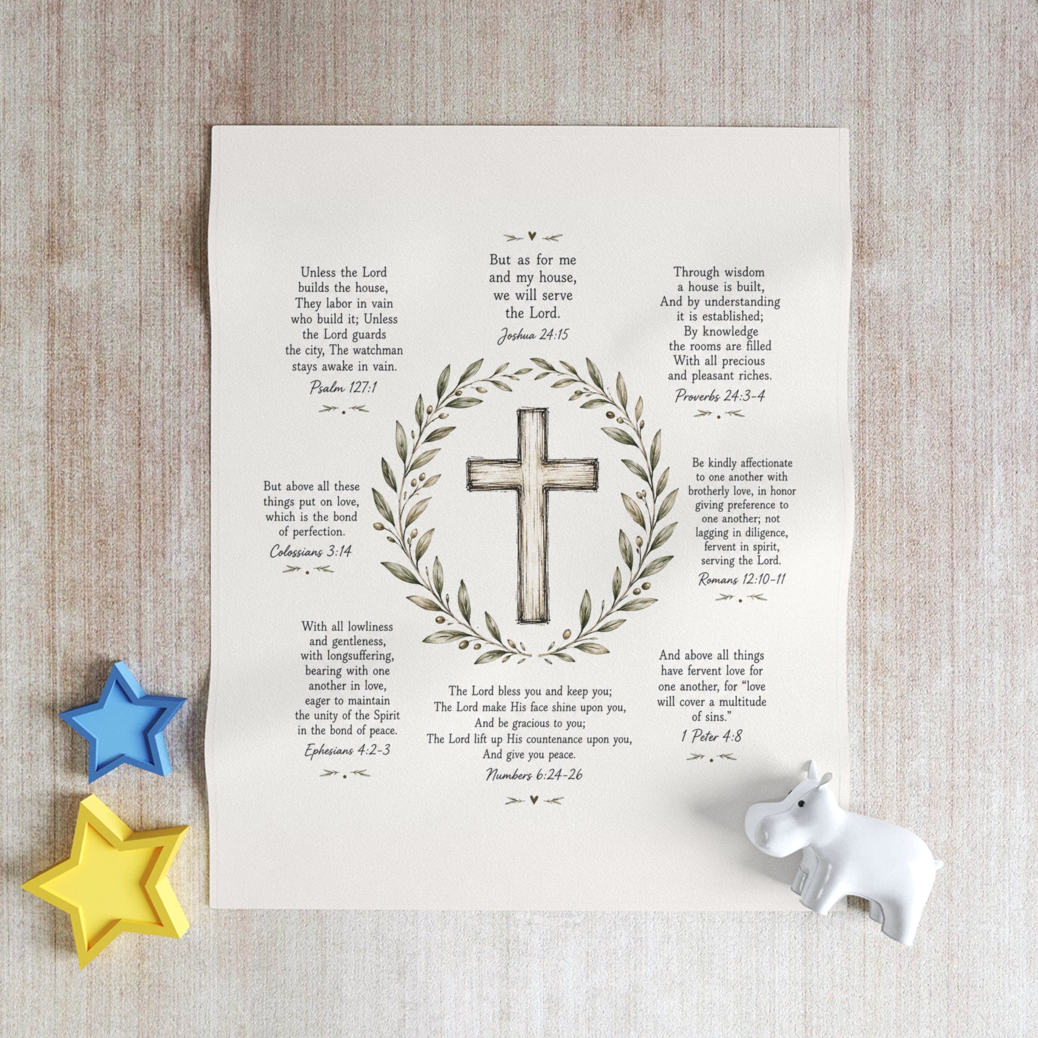 Faith Cross Throw Blanket — Scripture Verses & Laurel Wreath Christian Decor