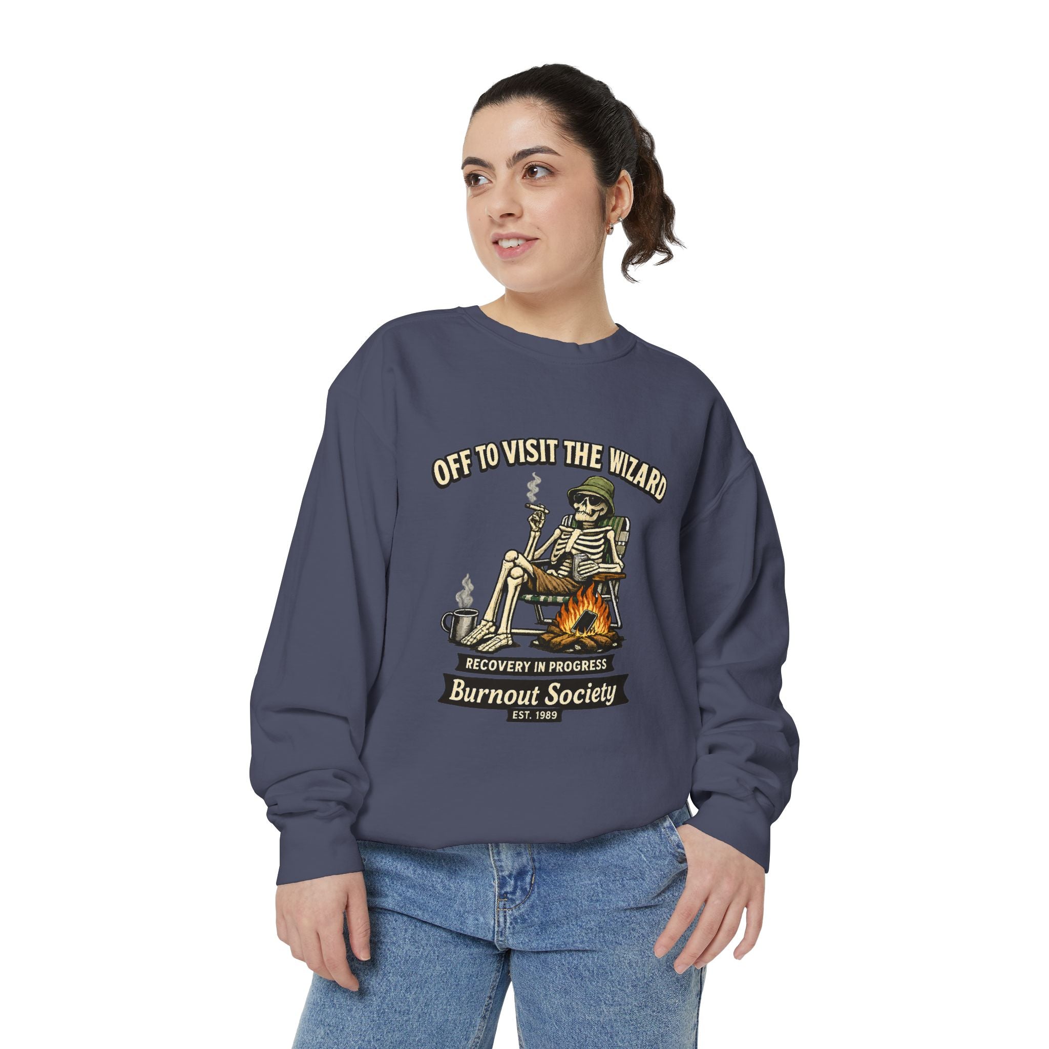 Off to Visit the Wizard Sweatshirt | Burnout Society Crewneck | Funny Skeleton Sweatshirt