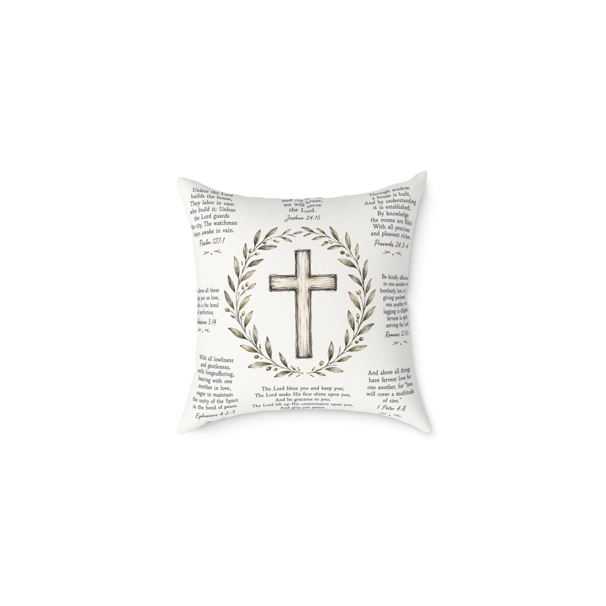 Christian Scripture Throw Pillow | Rustic Cross & Bible Verse Accent Pillow | Farmhouse Faith Home Decor