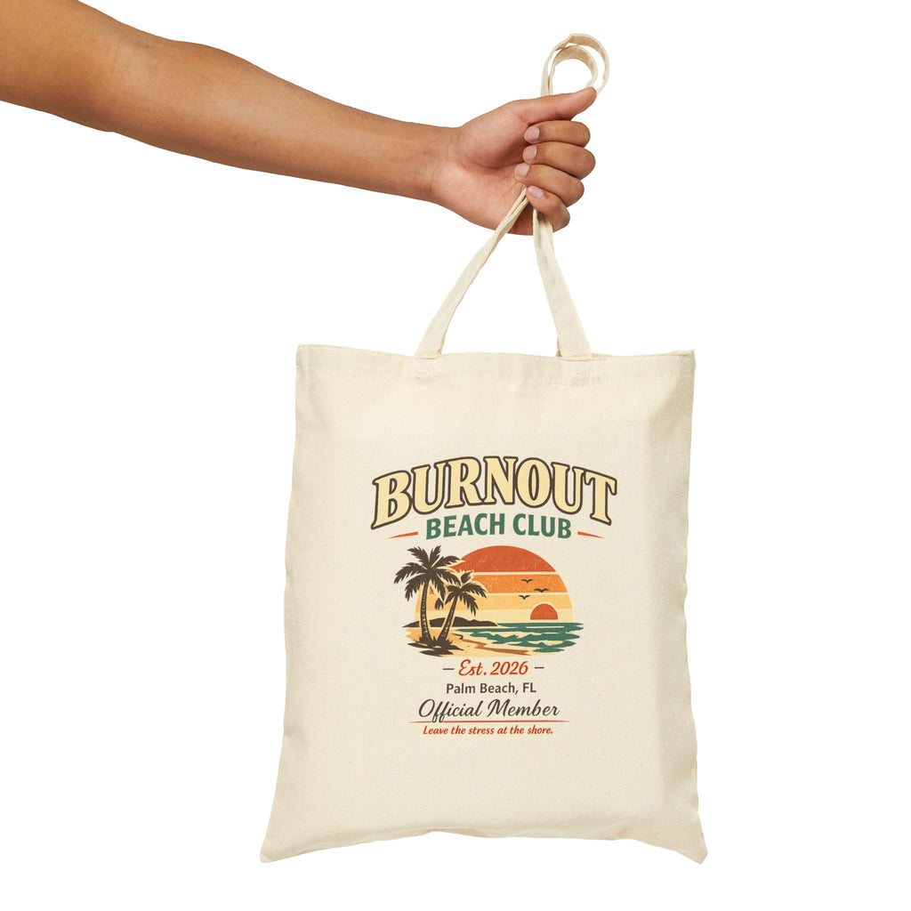 Burnout Beach Club Tote Bag | Coastal Canvas Tote | Retro Beach Bag | Cotton Reusable Shopping Bag | Vacation Gift | Beach Lover Gift