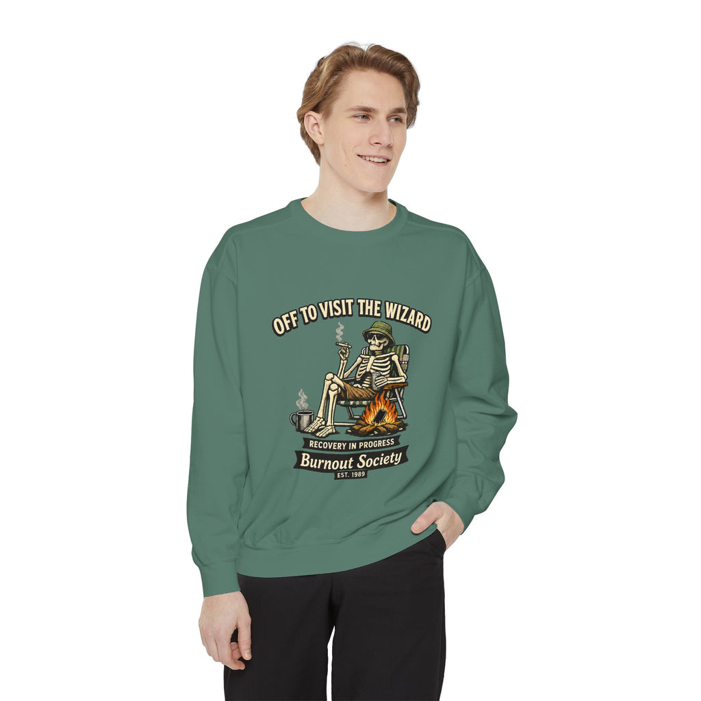Off to Visit the Wizard Sweatshirt | Burnout Society Crewneck | Funny Skeleton Sweatshirt