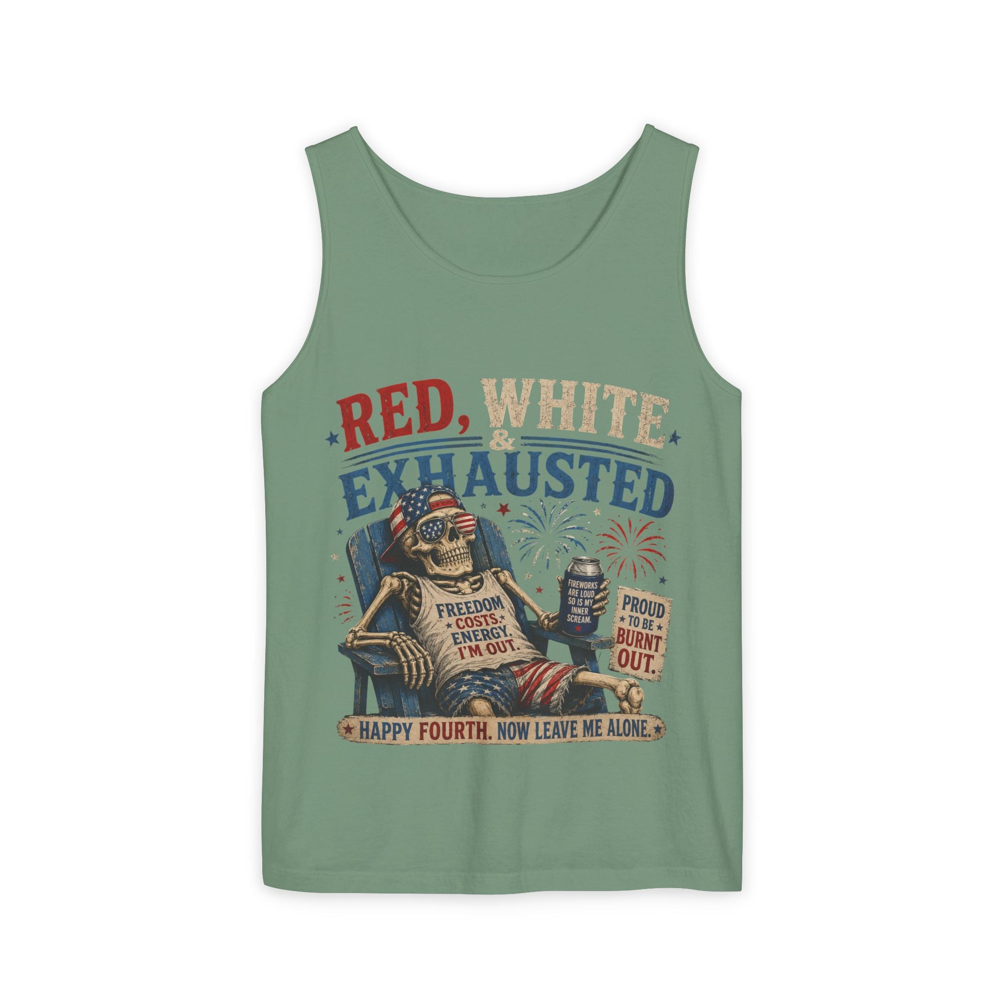 Red, White & Exhausted Shirt | Funny 4th of July Tank top  | Patriotic Burnout Tee | Retro America Graphic Tee | Independence Day Gift