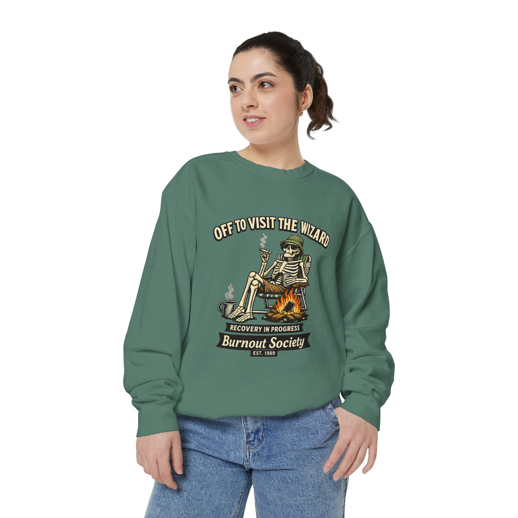 Off to Visit the Wizard Sweatshirt | Burnout Society Crewneck | Funny Skeleton Sweatshirt