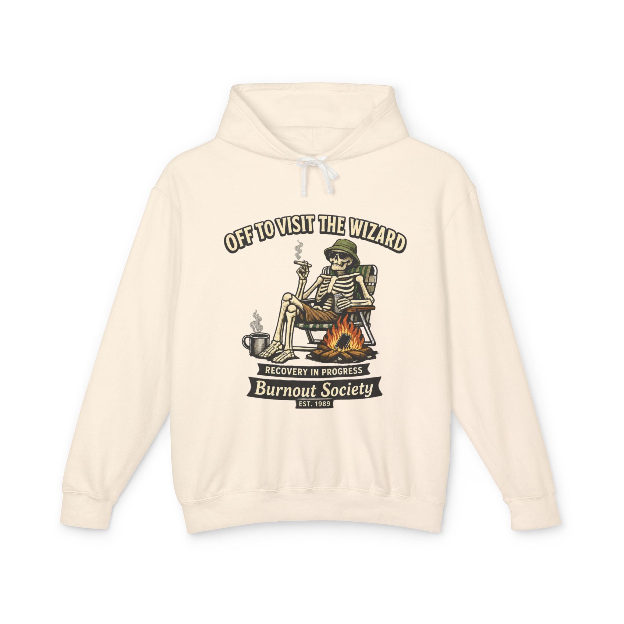 Off to Visit the Wizard skeleton camper Hoodie | Burnout Society RV desert scene
