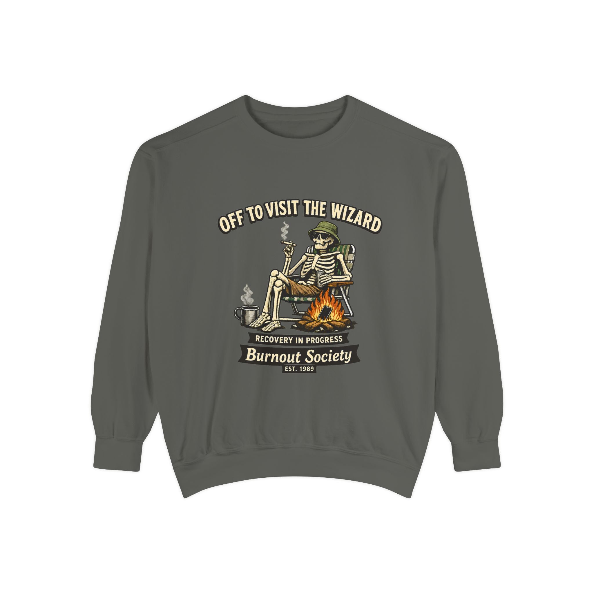Off to Visit the Wizard Sweatshirt | Burnout Society Crewneck | Funny Skeleton Sweatshirt