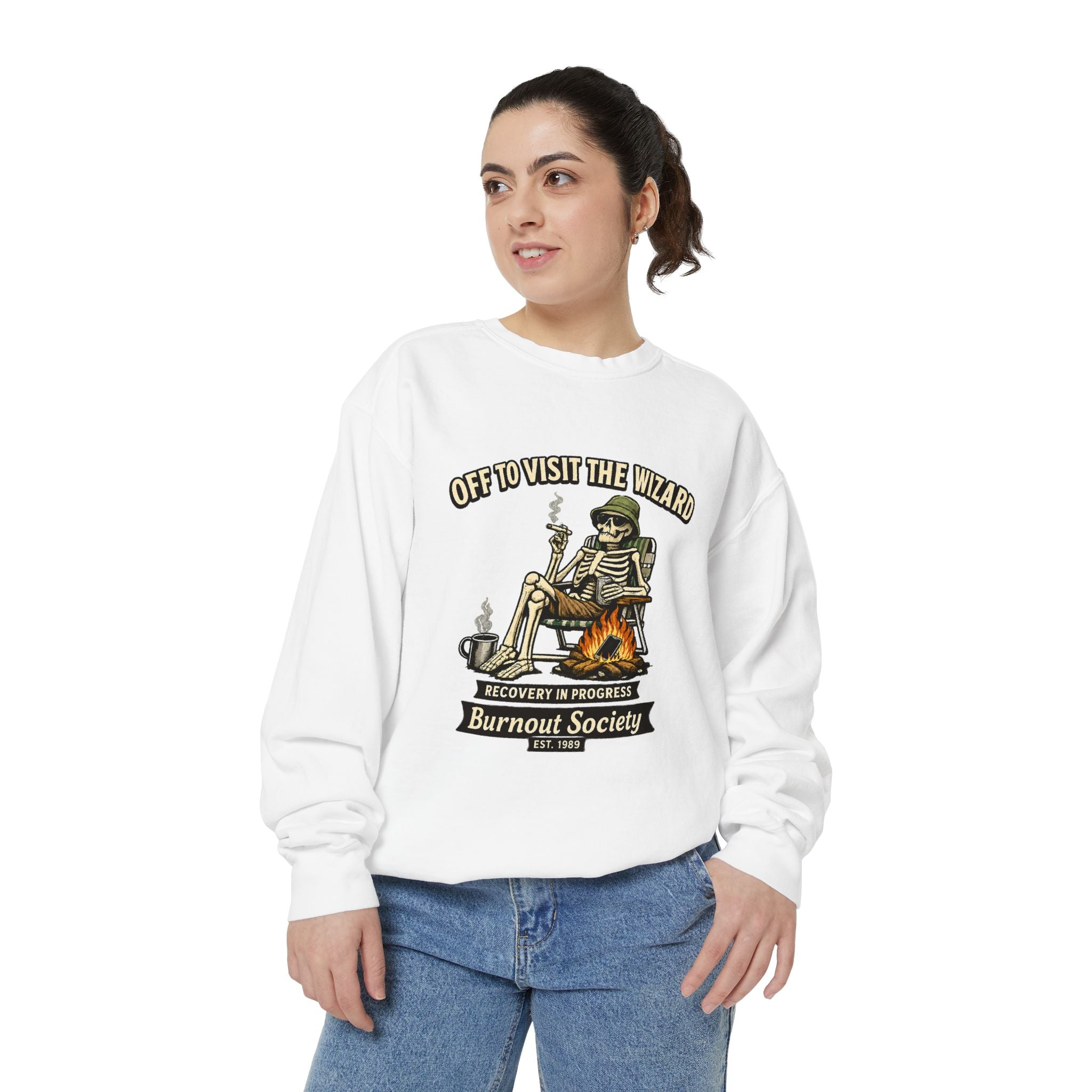 Off to Visit the Wizard Sweatshirt | Burnout Society Crewneck | Funny Skeleton Sweatshirt
