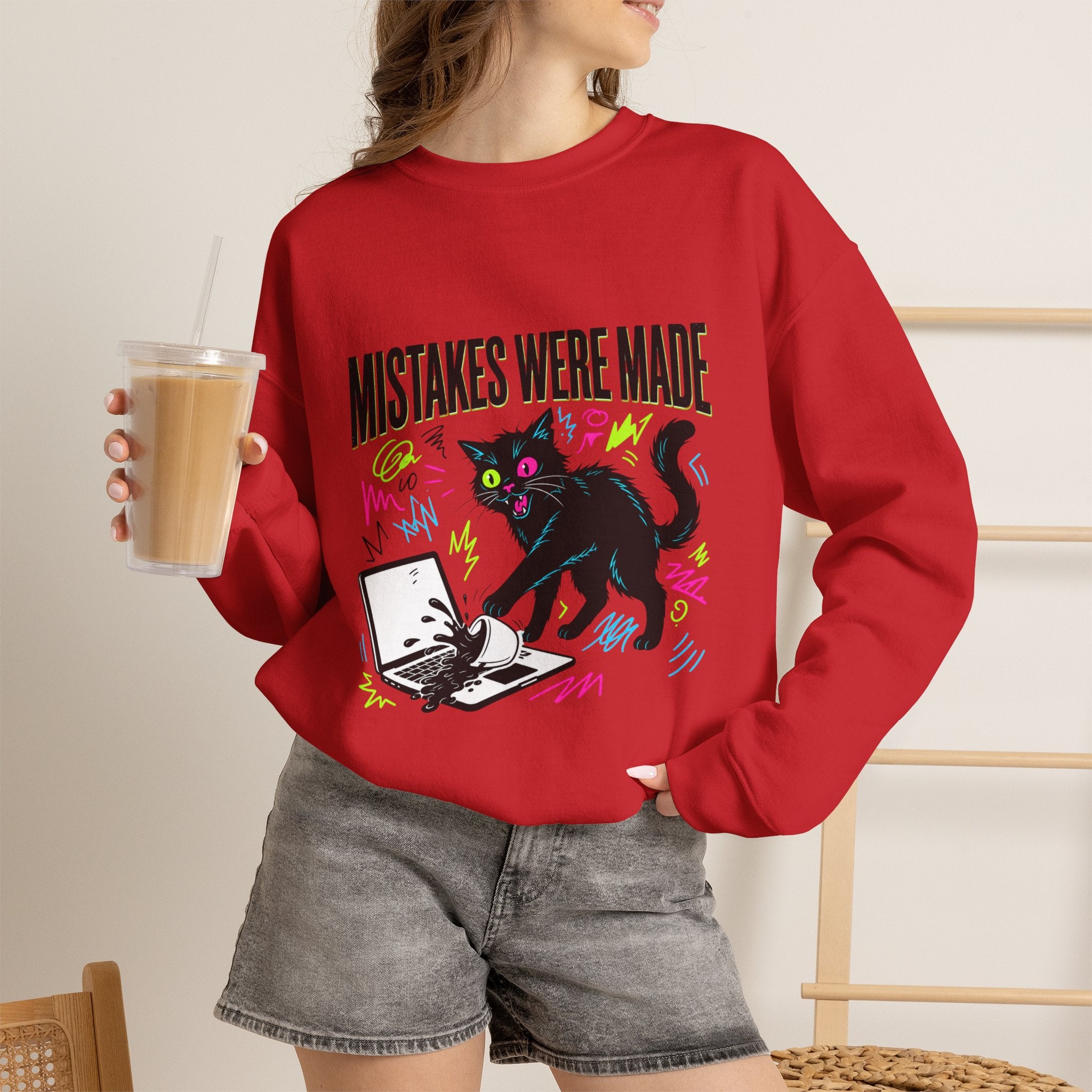 Mistakes Were Made Cat Crewneck Sweatshirt | feral, chaotic humor