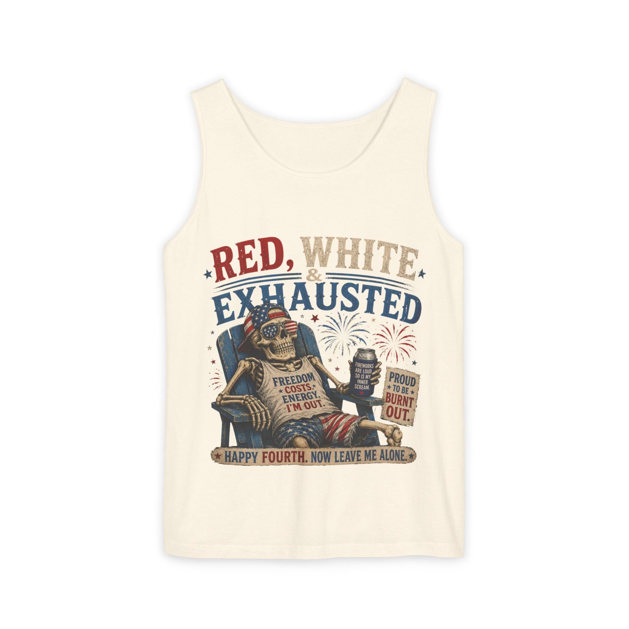 Red, White & Exhausted Shirt | Funny 4th of July Tank top  | Patriotic Burnout Tee | Retro America Graphic Tee | Independence Day Gift