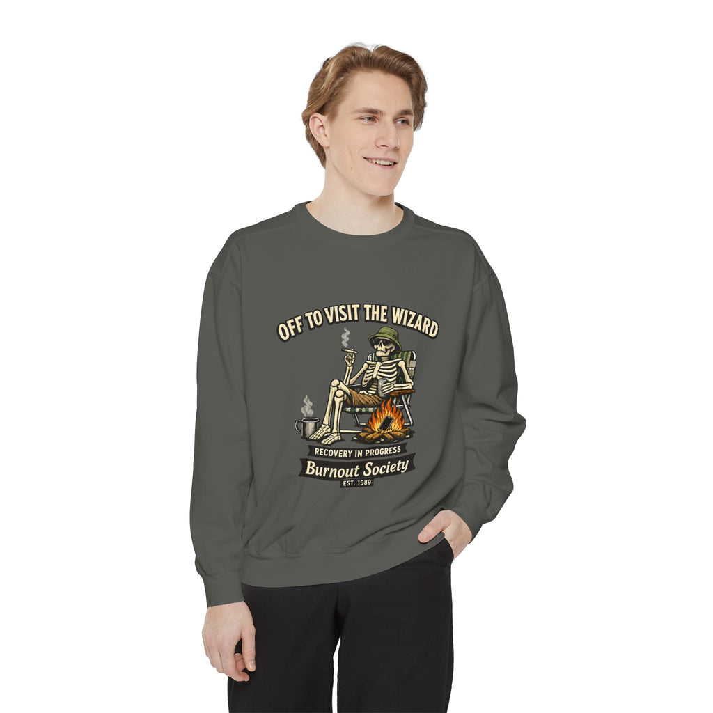 Off to Visit the Wizard Sweatshirt | Burnout Society Crewneck | Funny Skeleton Sweatshirt