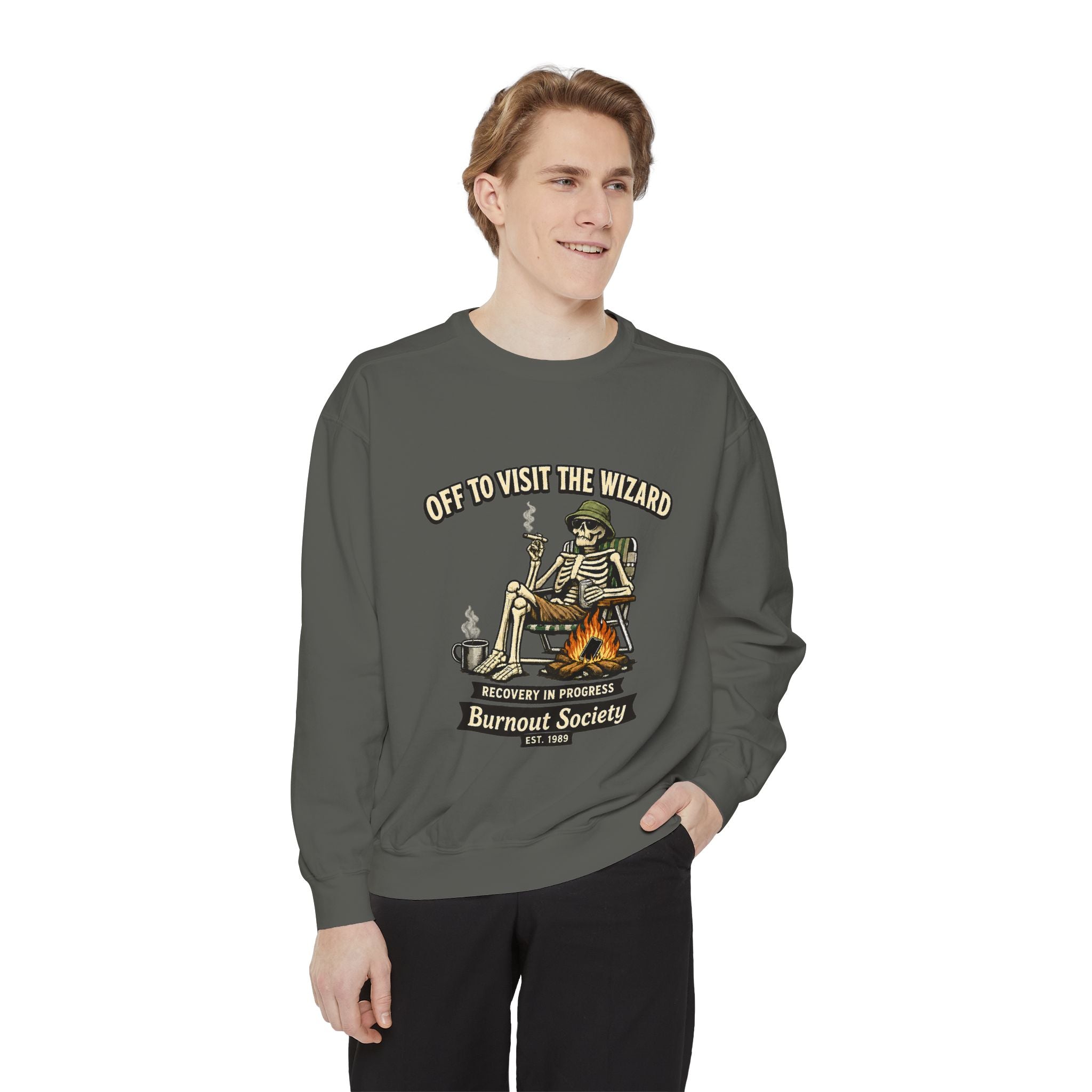 Off to Visit the Wizard Sweatshirt | Burnout Society Crewneck | Funny Skeleton Sweatshirt
