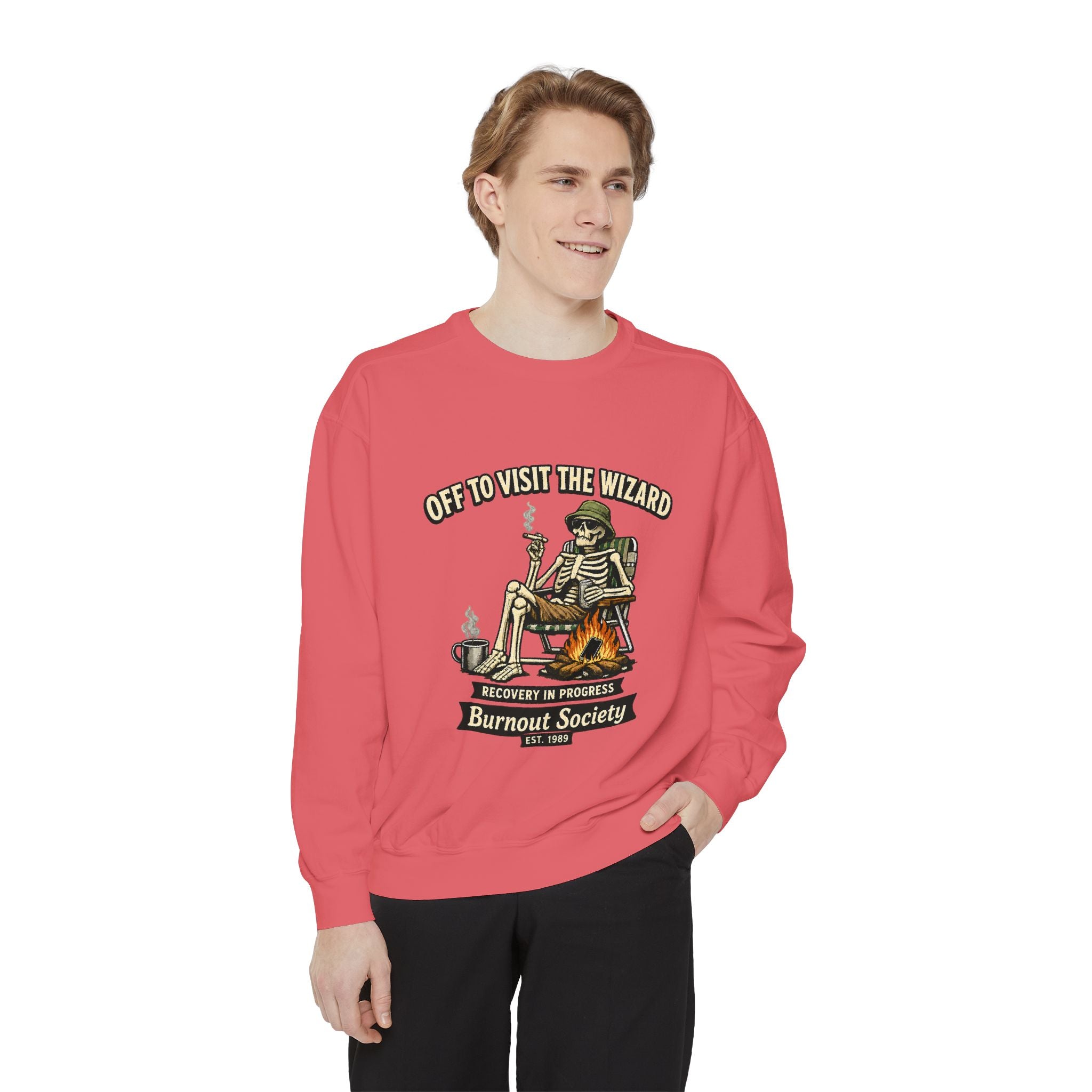 Off to Visit the Wizard Sweatshirt | Burnout Society Crewneck | Funny Skeleton Sweatshirt