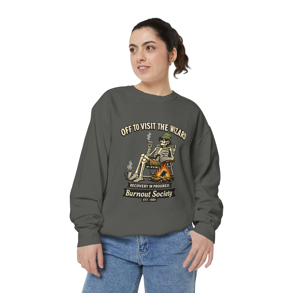 Off to Visit the Wizard Sweatshirt | Burnout Society Crewneck | Funny Skeleton Sweatshirt