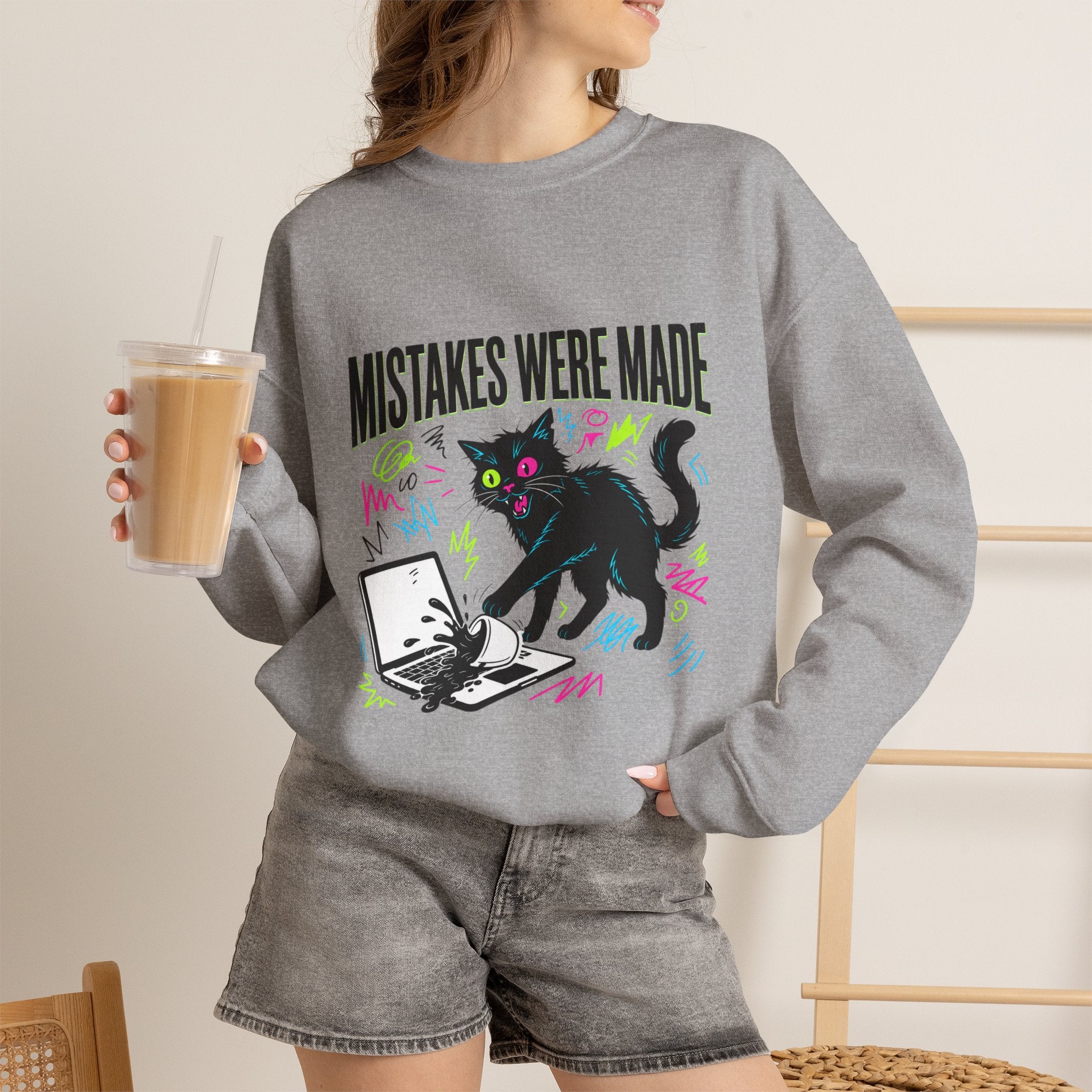 Mistakes Were Made Cat Crewneck Sweatshirt | feral, chaotic humor