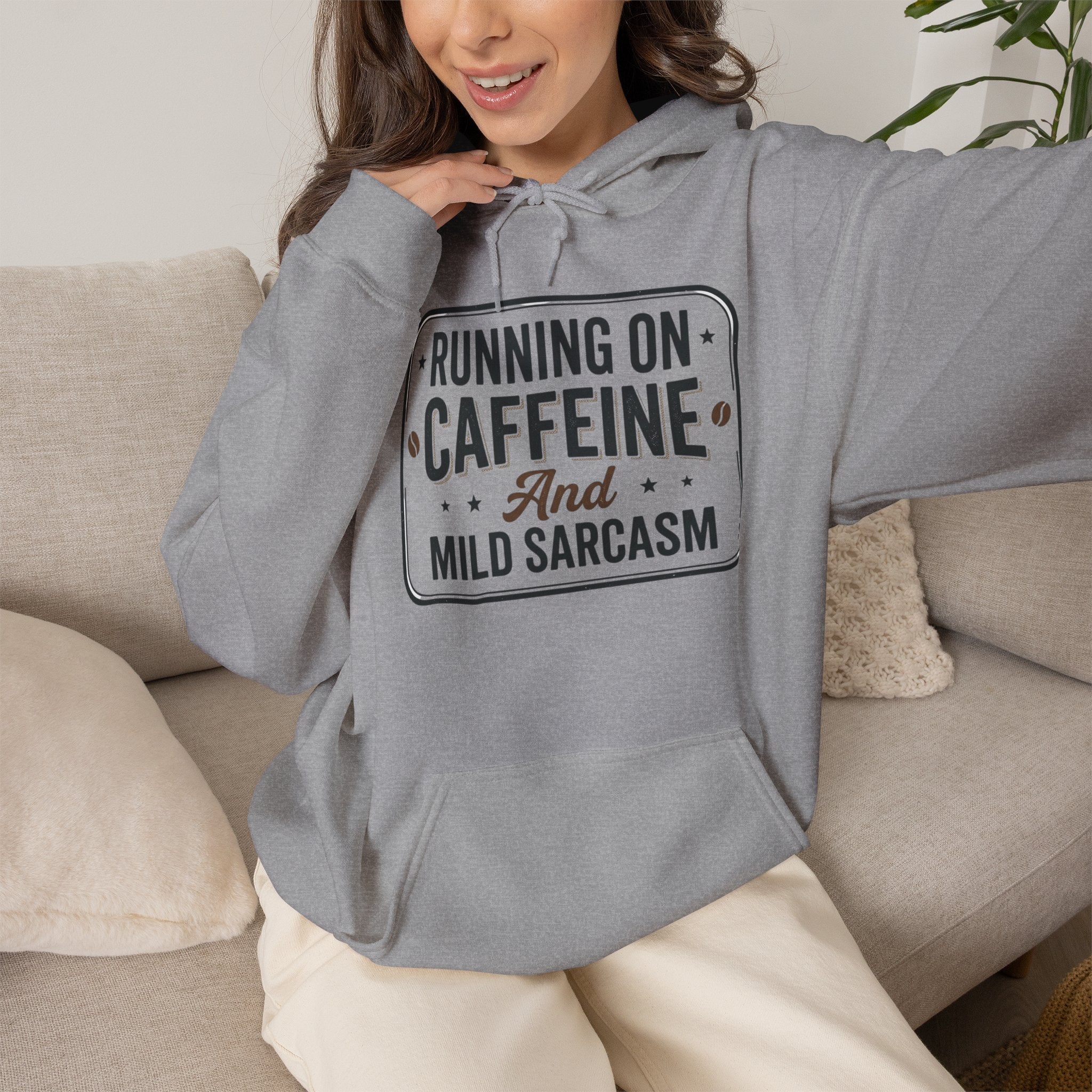 Running on Caffeine and Mild Sarcasm Hoodie | Funny Coffee Lover Sweatshirt | Sarcastic Hoodie Gift | Cozy Unisex Pullover| Multiple Colors Available