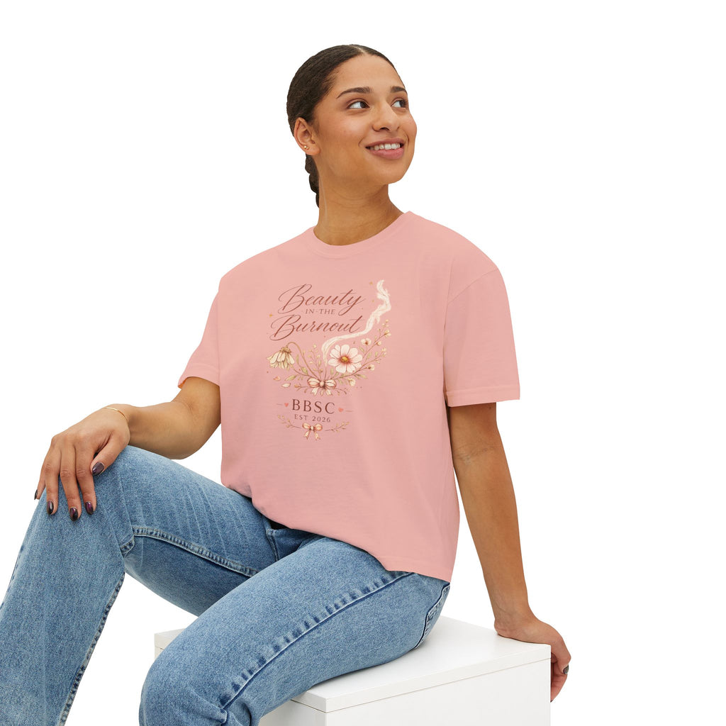 Beauty in the Burnout Women's Boxy Tee | Floral Graphic Shirt | BBSC Est. 2026